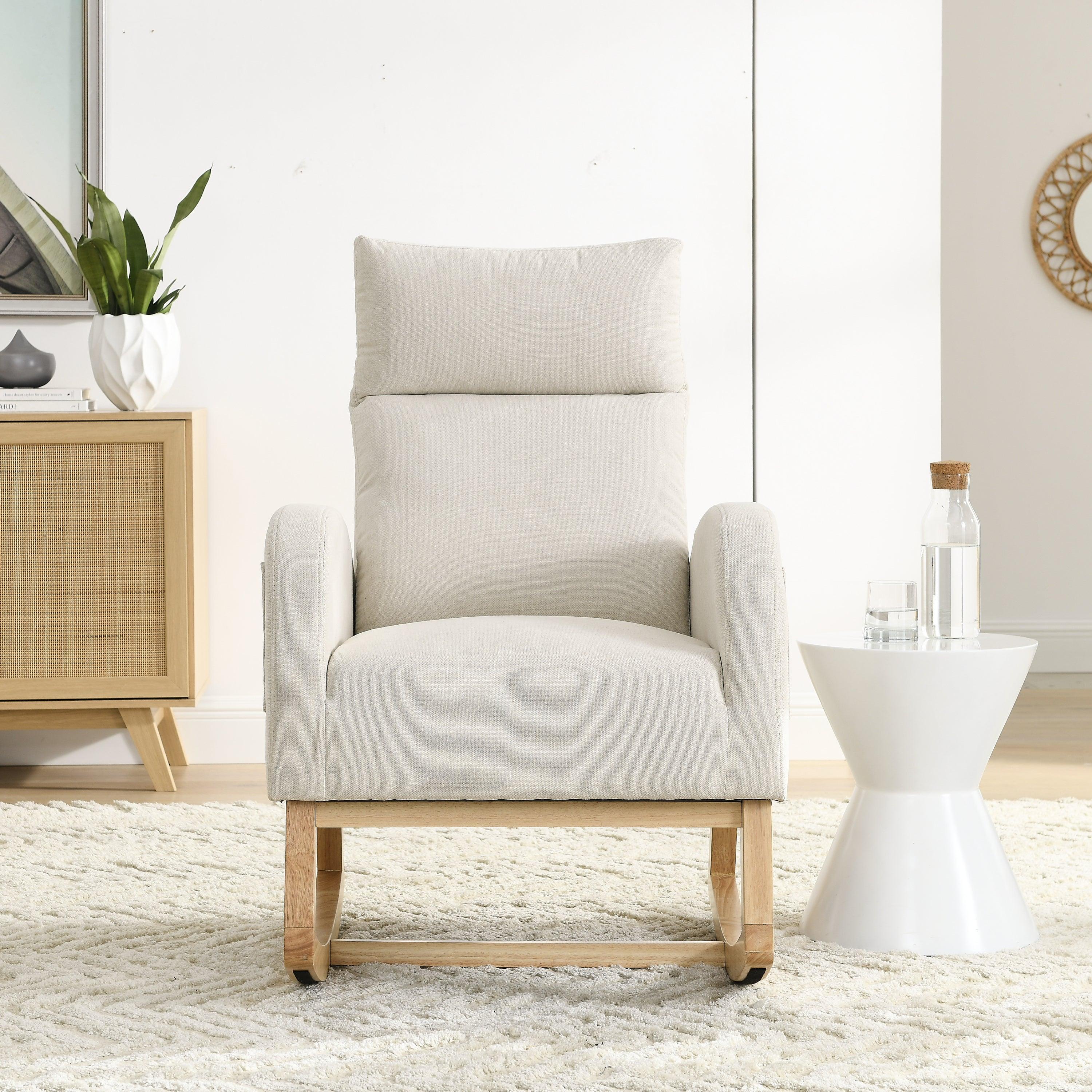 27.6W Modern Accent High Backrest Rocking Chair with Side Pockets - Comfortable Lounge Armchair for Living Room, Bedroom & Nursery - Perfect for Relaxing, Reading & Nursing