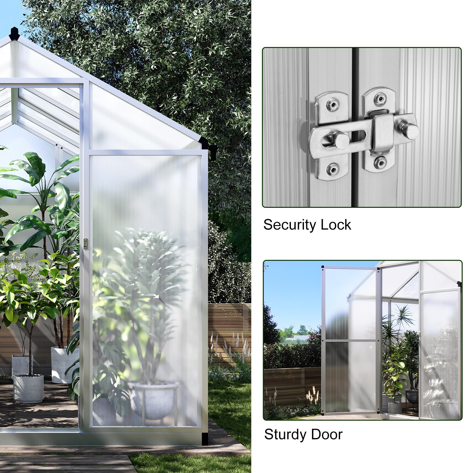 Garvee 6x10 FT Polycarbonate Greenhouse for Outdoors - Quick Setup Aluminum Walk-in Greenhouse with Roof Vent | Durable Garden Greenhouse for Backyard, Patio & Plant Protection | Perfect for Growing Vegetables, Flowers & Herbs Year-Round (Silver)