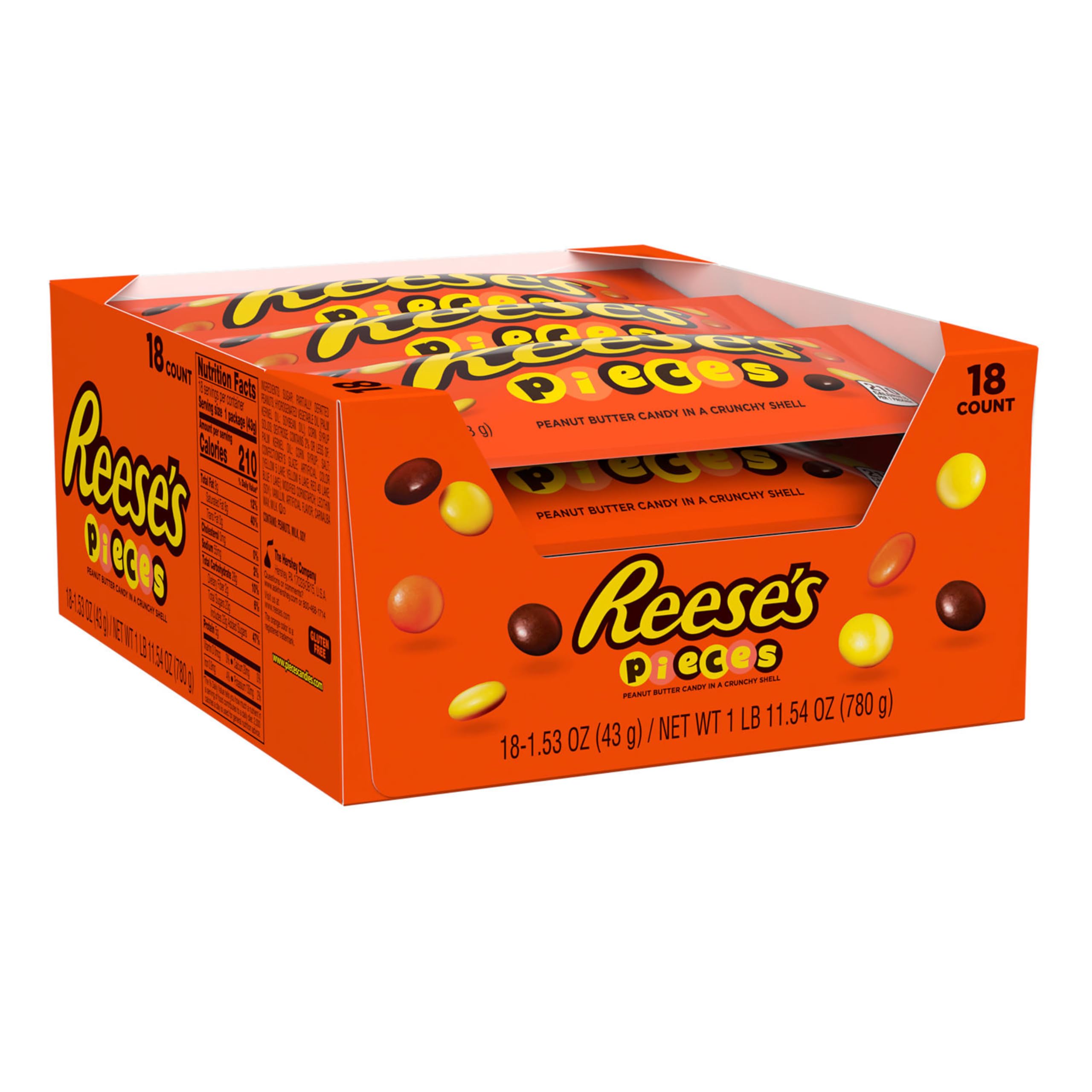 REESE'S PIECES Peanut Butter Candy Bags - 1.53 oz (18 Count Pack) | Bulk Halloween Candy, Party Favors & Movie Night Snacks