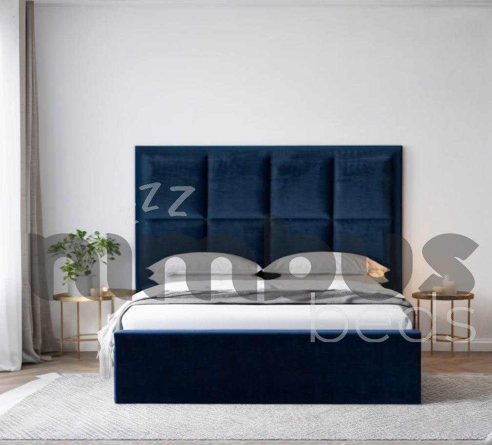 8 Square Panel Bed Frame - Queen Size Wooden Platform Bed with Upholstered Headboard - Perfect for Modern Bedrooms & Guest Rooms