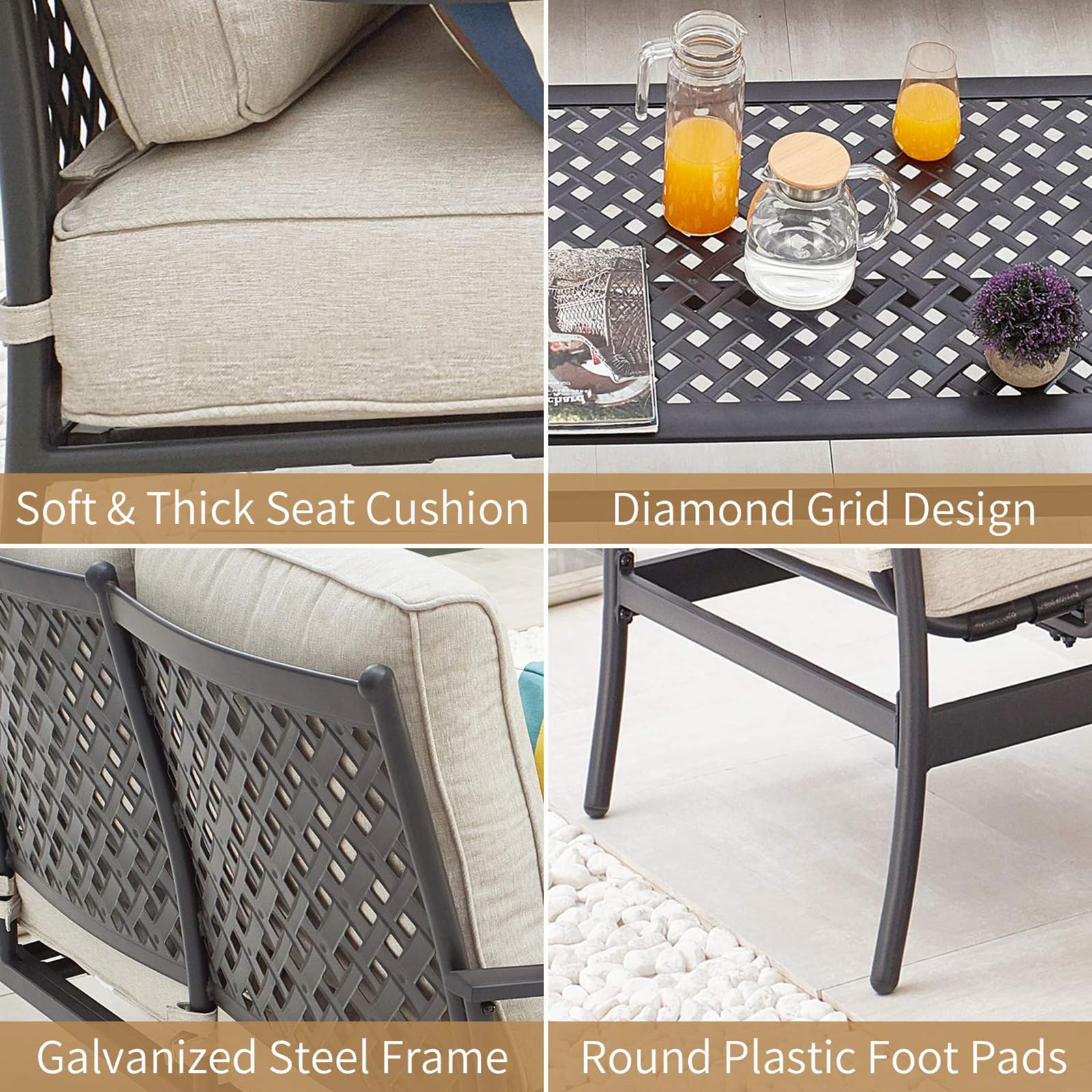 PatioFestival 6-Piece Outdoor Conversation Set - All-Weather Wicker Furniture with Beige Thick Cushions for Patio, Garden, Poolside & Backyard Relaxation