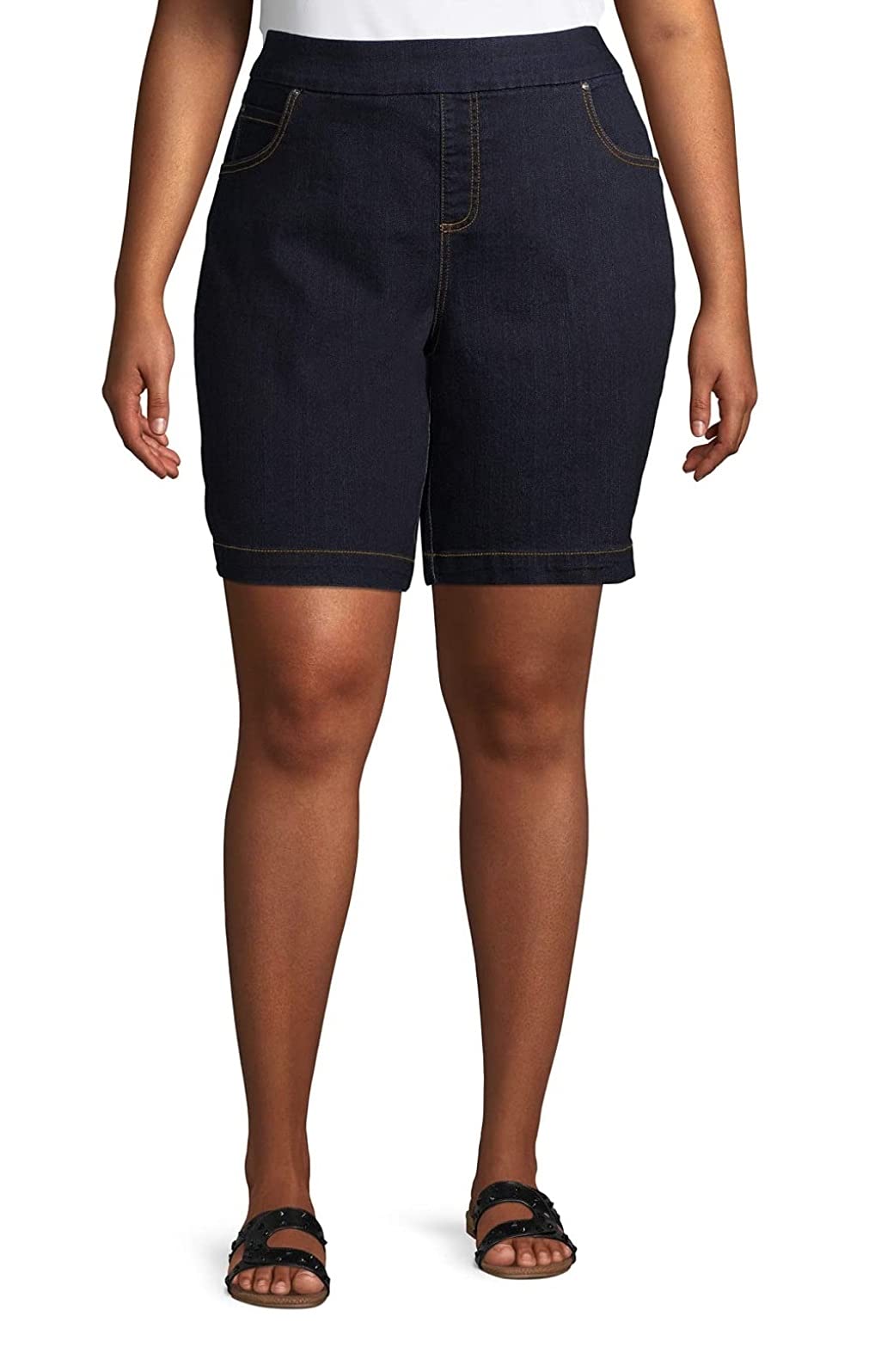 Jack David Women's Plus Size Stretch Denim Shorts - Blue Black Washed High Waist Comfort Fit for Casual Wear & Summer Outfits