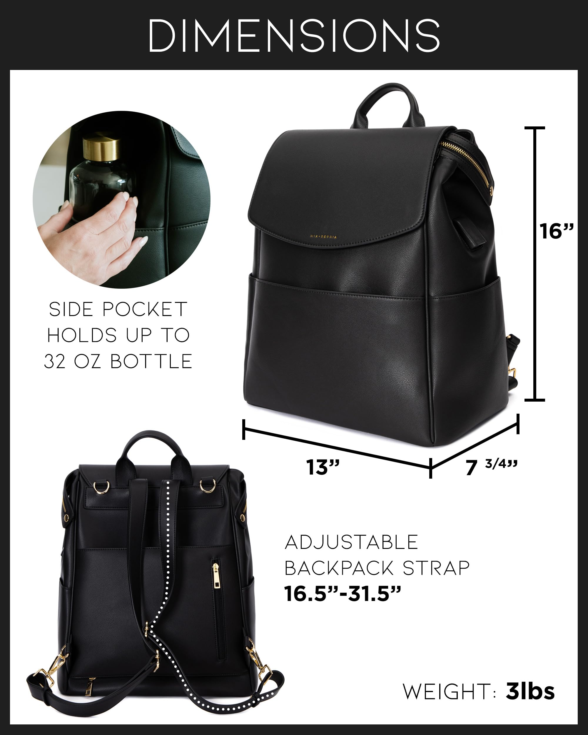 Premium Leather Diaper Bag Backpack with USB Charging Port, Insulated Bottle Pocket & Stroller Straps - Includes Changing Pad - Perfect for Baby Essentials Organization (Black Olivia) - Ideal for Travel, Daycare & On-the-Go Parents