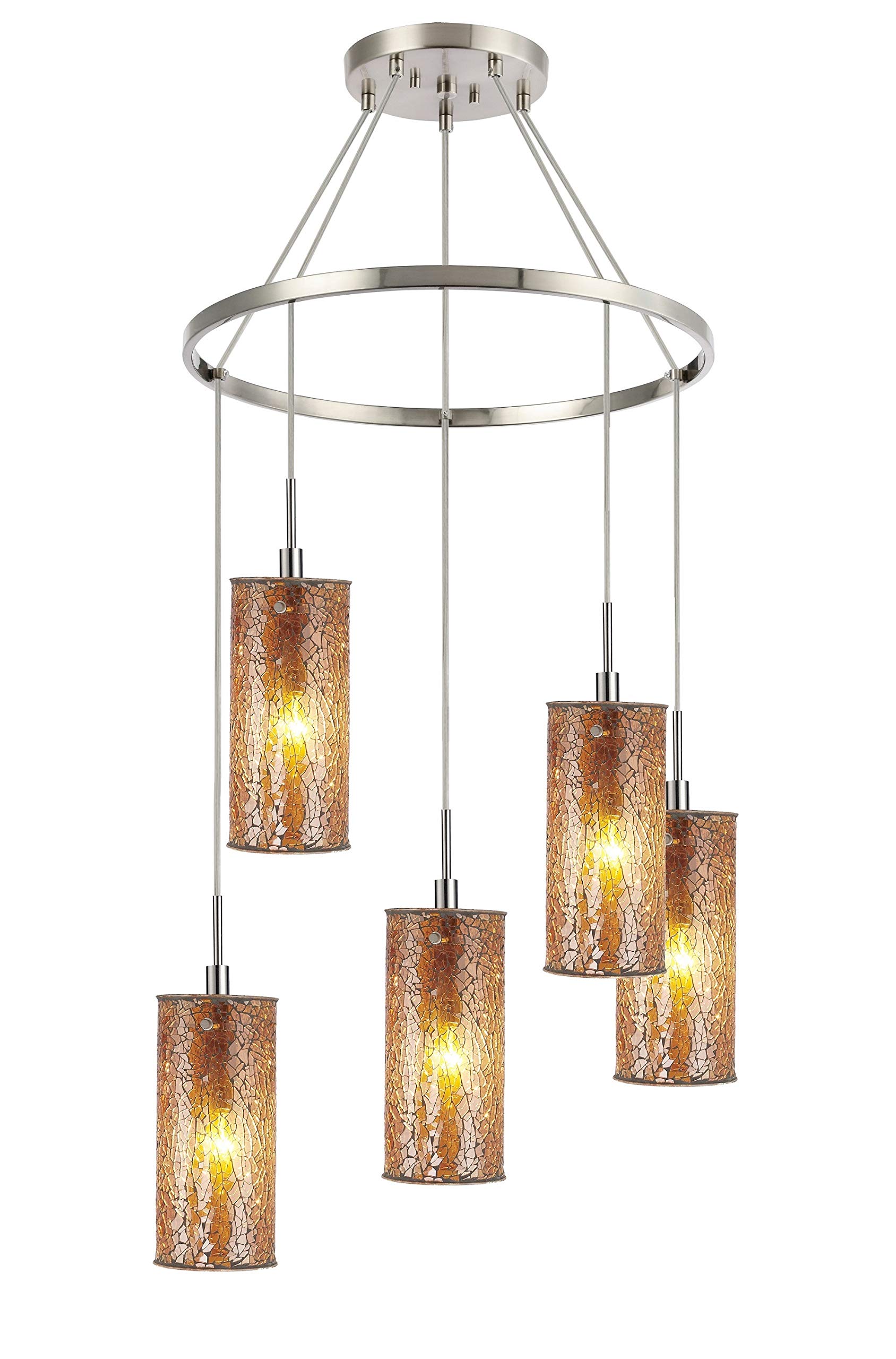 13428STN-M10AMB Modern Satin Nickel Chandelier - Elegant Ceiling Light Fixture for Dining Room, Bedroom, or Living Room Decor