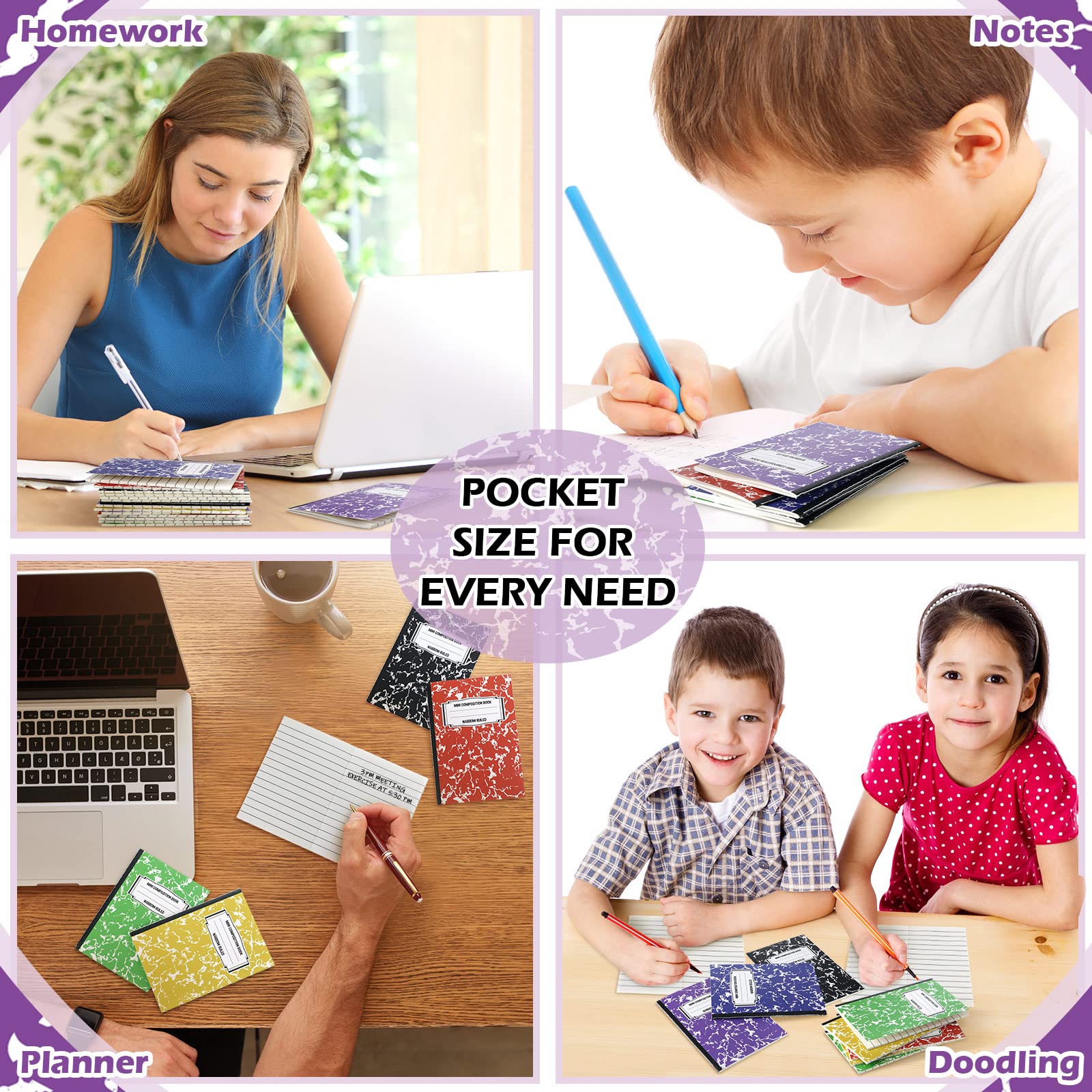 Eersida Mini Composition Notebook Set - 24 Pack Small Marble Design Cute Pocket Journals for Kids, Students & Office Use - 3.4 x 4.7 Inches - Perfect for School Notes, Gift Giving & Daily Planning