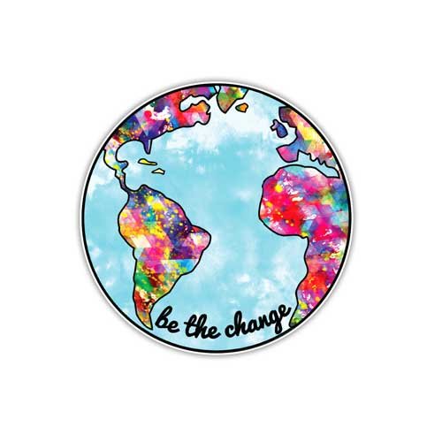 Be The Change Planet Earth Vinyl Decal Sticker by Megan J Designs ™ - Eco-Friendly Laptop, Car, Window Decoration for Environmental Awareness & Home Office Decor