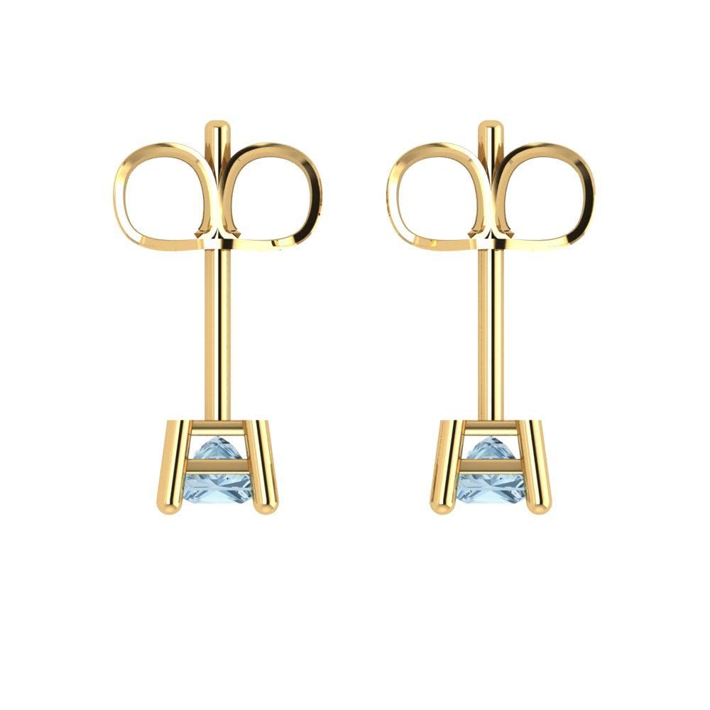 0.50 Carat Princess Cut Natural Light Blue Aquamarine Stud Earrings in 14K Yellow Gold - Elegant Push Back Design for Women, Perfect for Weddings, Parties & Everyday Wear