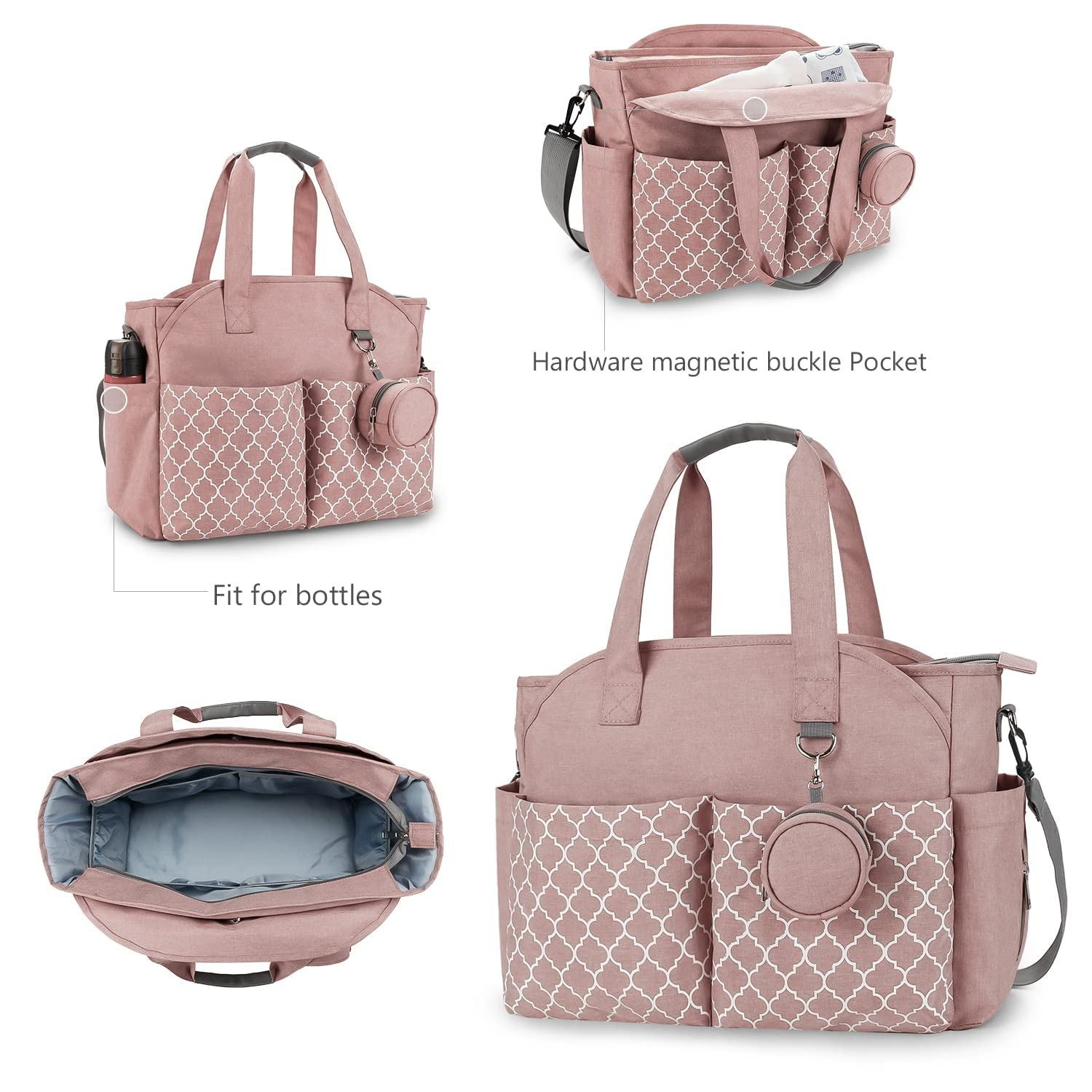 Large Diaper Bag Tote for Moms - Waterproof Baby Changing Bag with Insulated Pockets & Wipes Compartment | Perfect for Travel, Daycare & On-the-Go Parenting