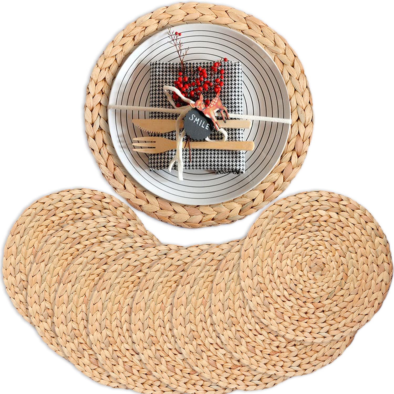 Round Woven Placemats Set of 8 - 13.4