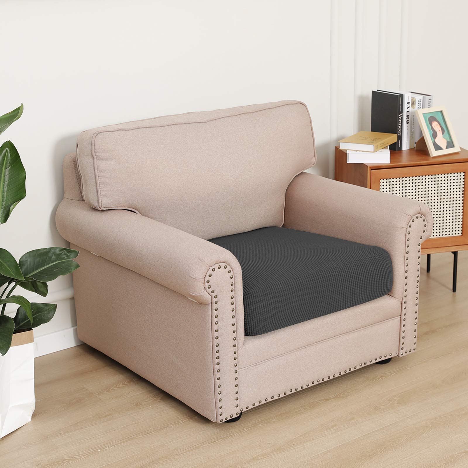 Stretch Sofa Cushion Cover - Elastic Furniture Protector Slipcover with Soft Flexibility (Dark Gray) | Perfect for Living Room, Bedroom, Office Chair & Home Decor