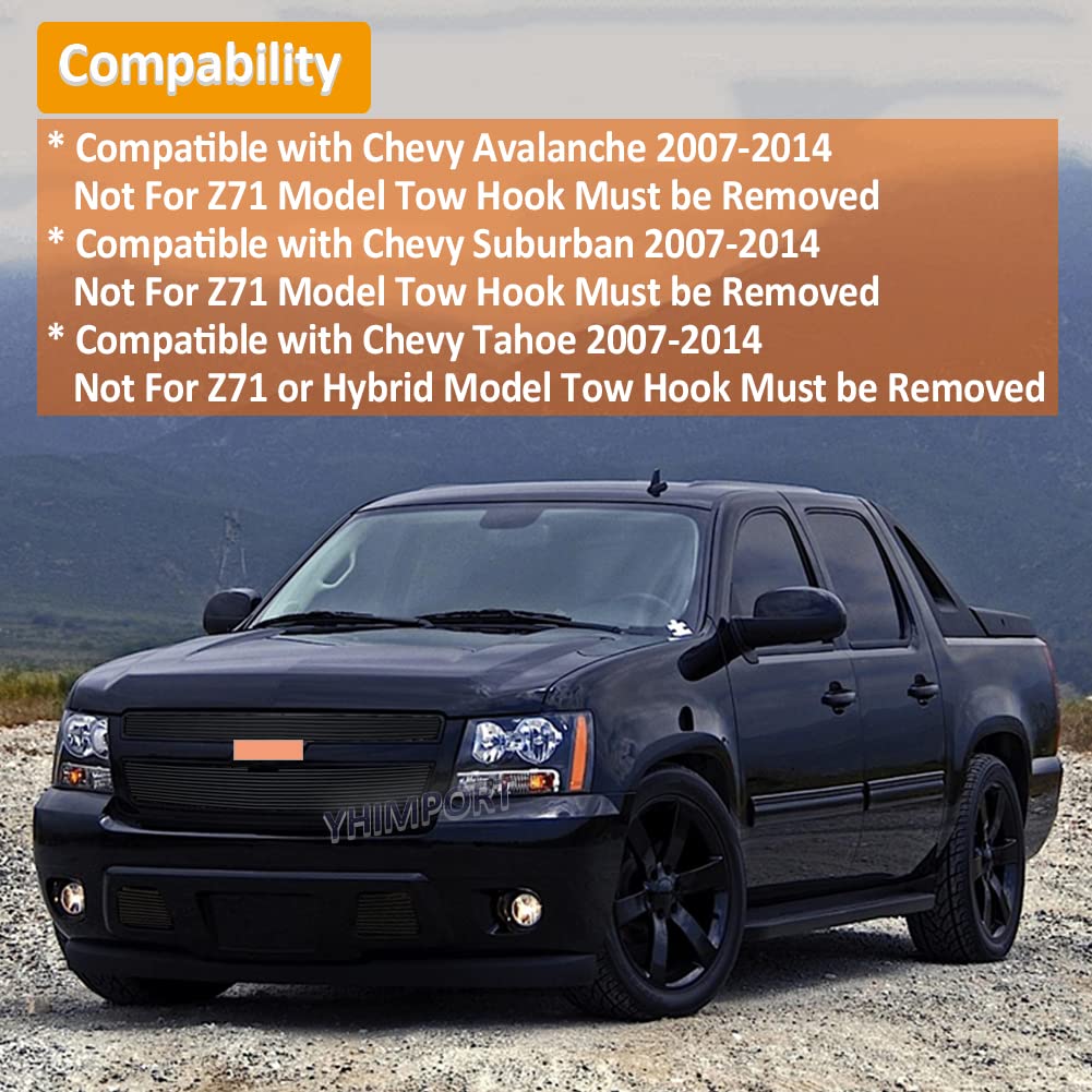 Black Front Billet Grille Insert Combo for 2007-2014 Chevy Tahoe, Suburban & Avalanche (Excludes Z71) - Upgrade Your Truck's Style & Protection for Off-Road & Daily Driving