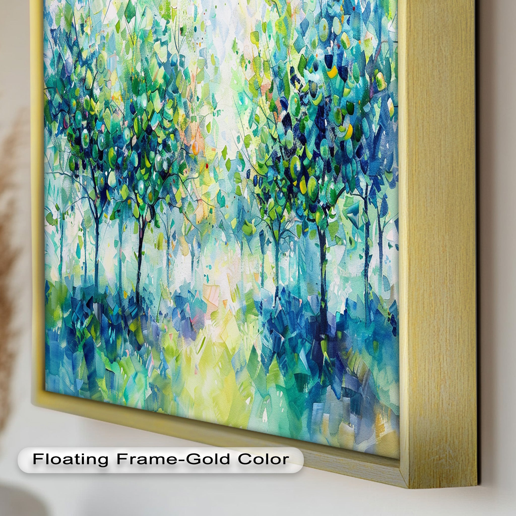 Blue & Green Forest Landscape Abstract Nature Oil Painting - Handmade Canvas Wall Art for Living Room, Bedroom & Office Decor