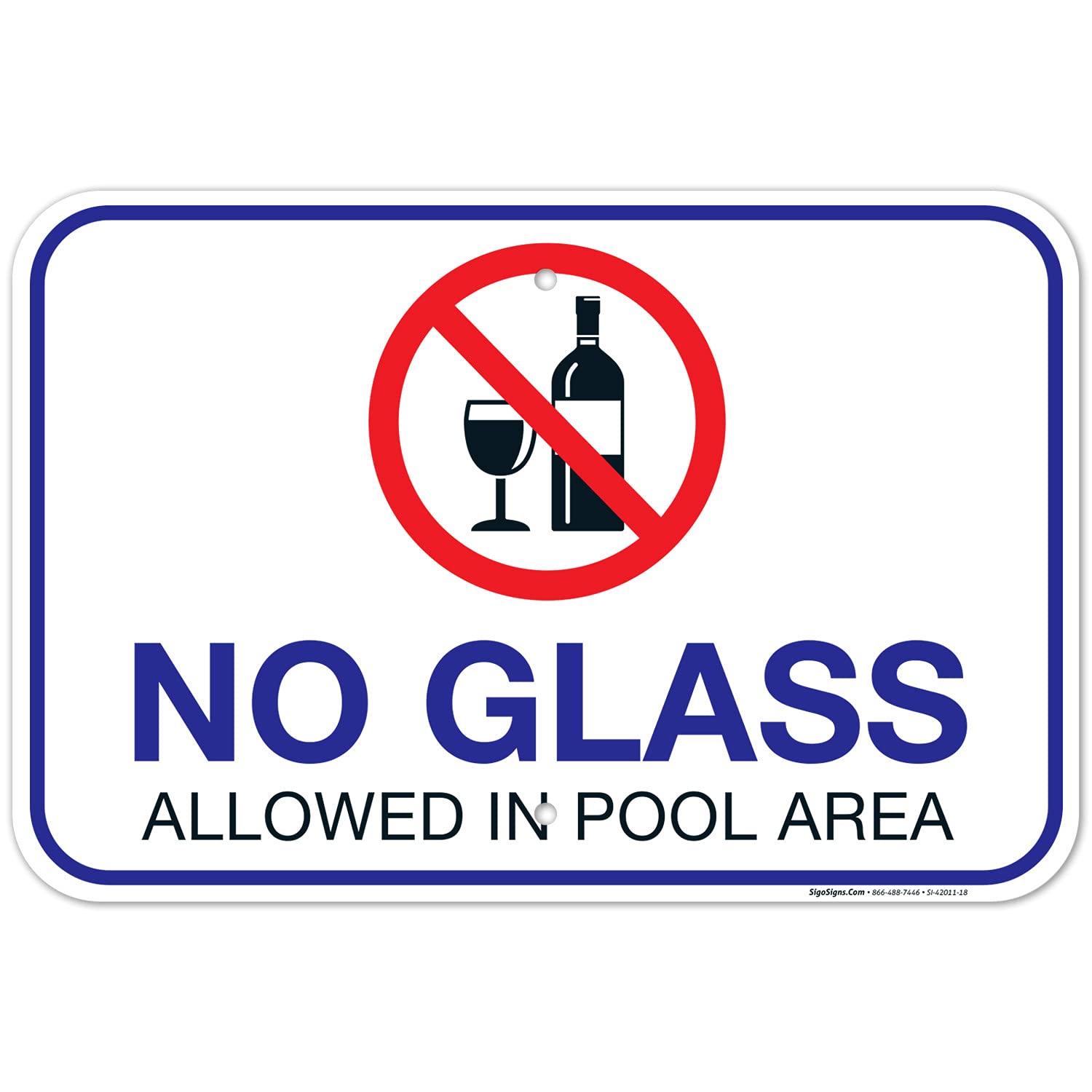 No Glass Allowed in Pool Area Sign - 12x18 Inch Rust-Free Aluminum Pool Safety Sign, Fade Resistant, Made in USA - Perfect for Swimming Pools, Water Parks & Public Aquatic Facilities