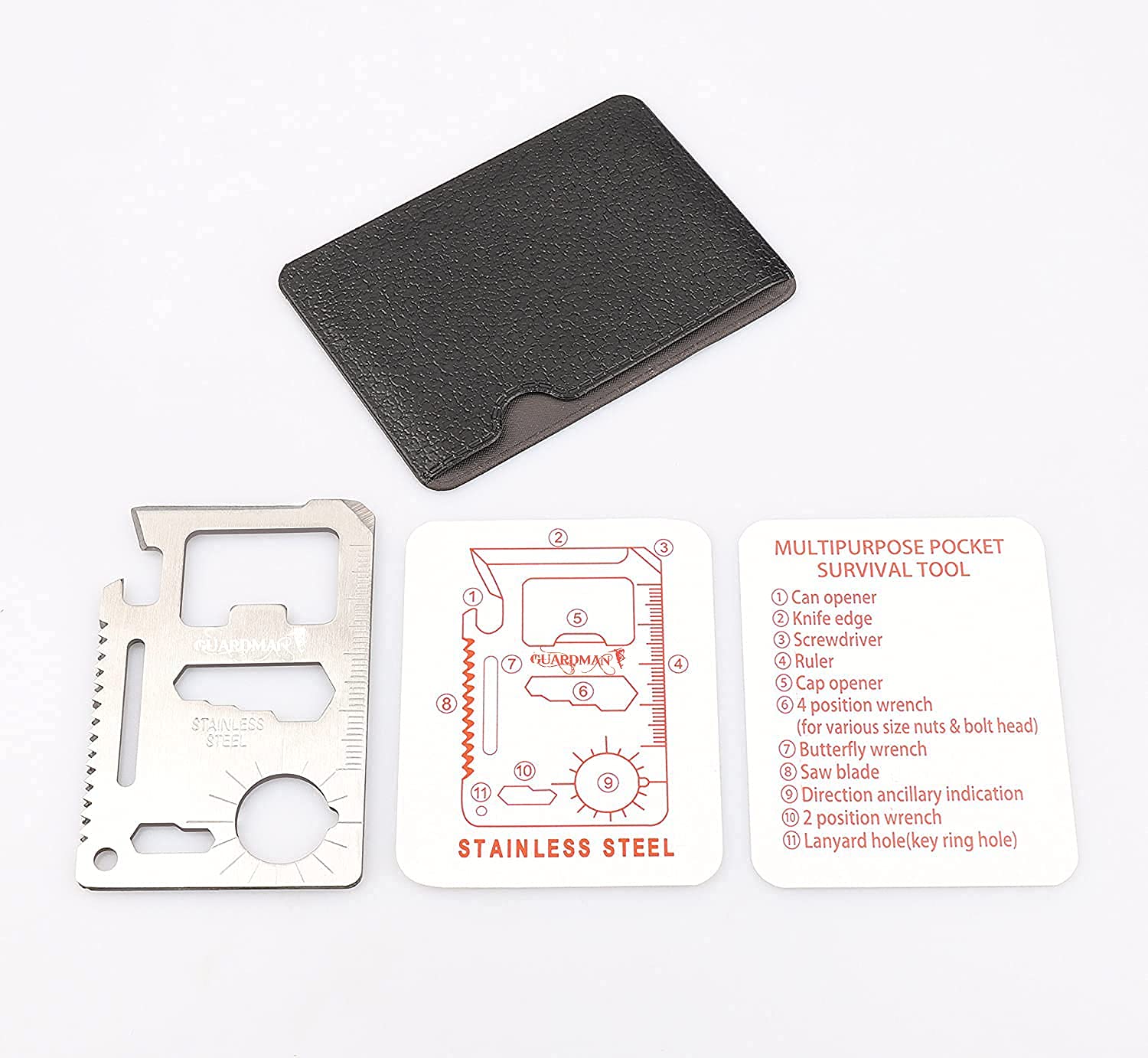 GUARDMAN 11-in-1 Survival Credit Card Multitool Set (2 Pack) - Tactical Wallet Tool with Bottle Opener, Knife & 9 Functions - Perfect Father's Day, Birthday Gift for Men - Ideal for Camping, Hiking & Emergency Preparedness