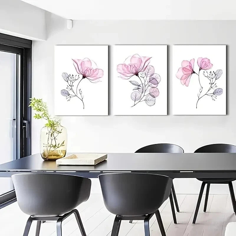 3-Piece Pink Floral Metal Wall Art - Ready to Hang Home Decor for Living Room, Bedroom & Office