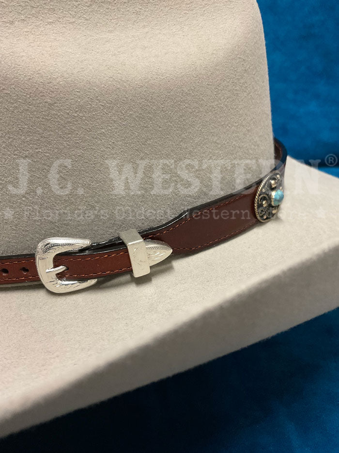 Fashionwest LC 89 BR Turquoise Conchos Leather Hatband for Cowboy Hats - Western Style Brown Hat Band for Men & Women - Perfect for Rodeo, Country Music Festivals and Western Fashion Accessories