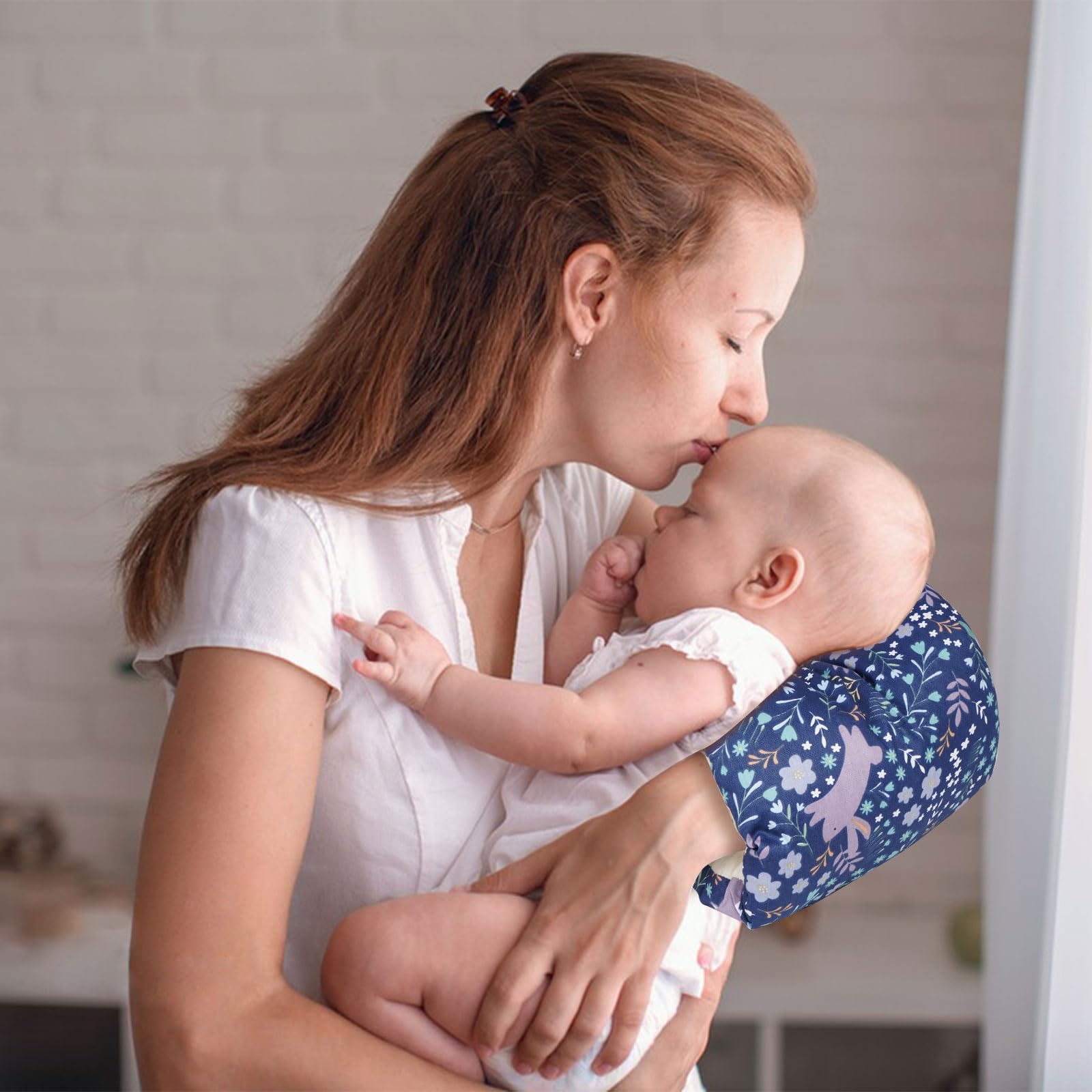 Soft Cotton Baby Nursing Arm Pillow - Ergonomic Support for Breastfeeding Moms & Newborns - Portable Washable for Home & Travel (Blue Forest)