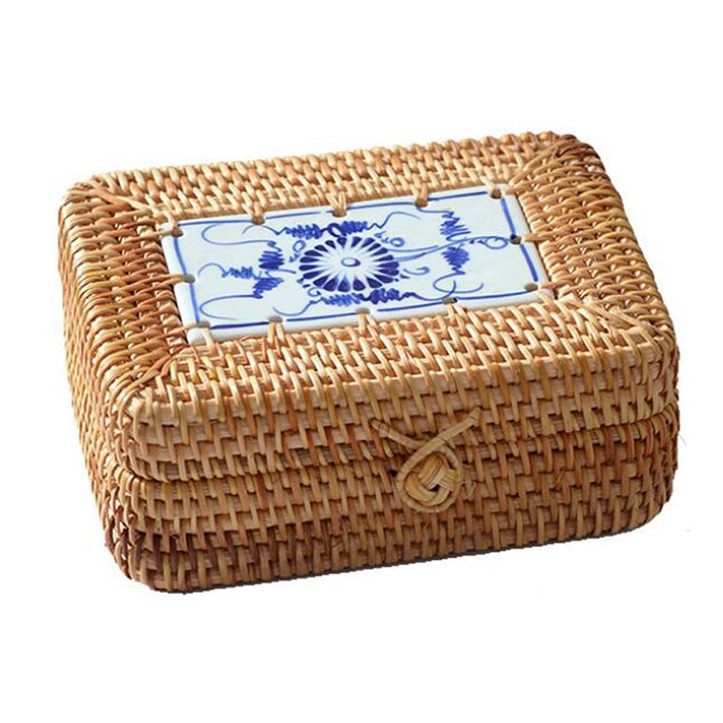 Handmade Rattan Woven Storage Box with Lid - Jewelry Organizer, Makeup Box & Tea Storage Container - Natural Wooden Decorative Gift Box for Home, Office & Travel Organization