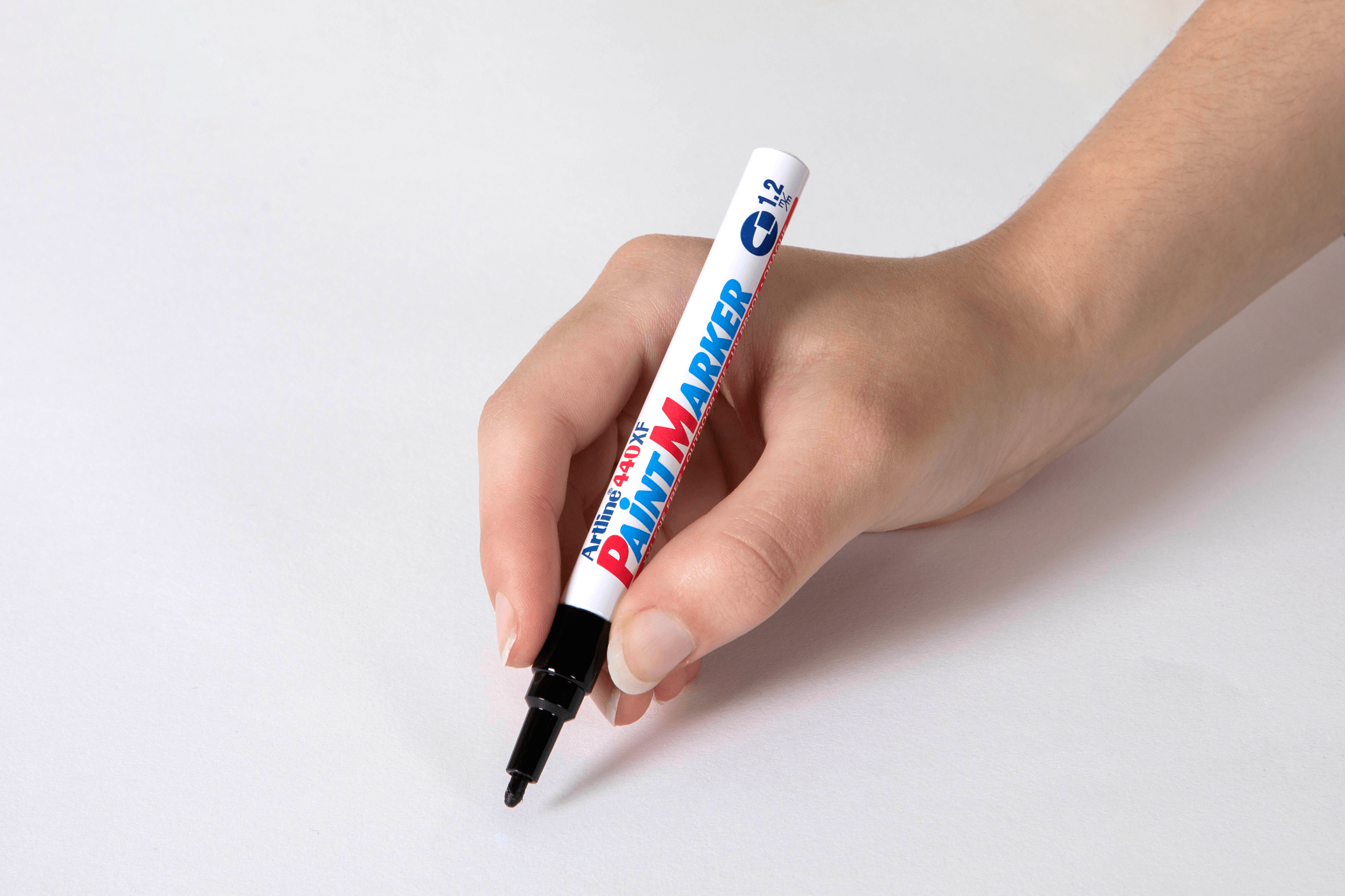 Artline 440 Black Paint Marker - 1.2mm Bullet Tip Permanent Marker for Metal, Glass, Plastic - Pack of 12 - Ideal for DIY Projects, Signage, and Industrial Labeling