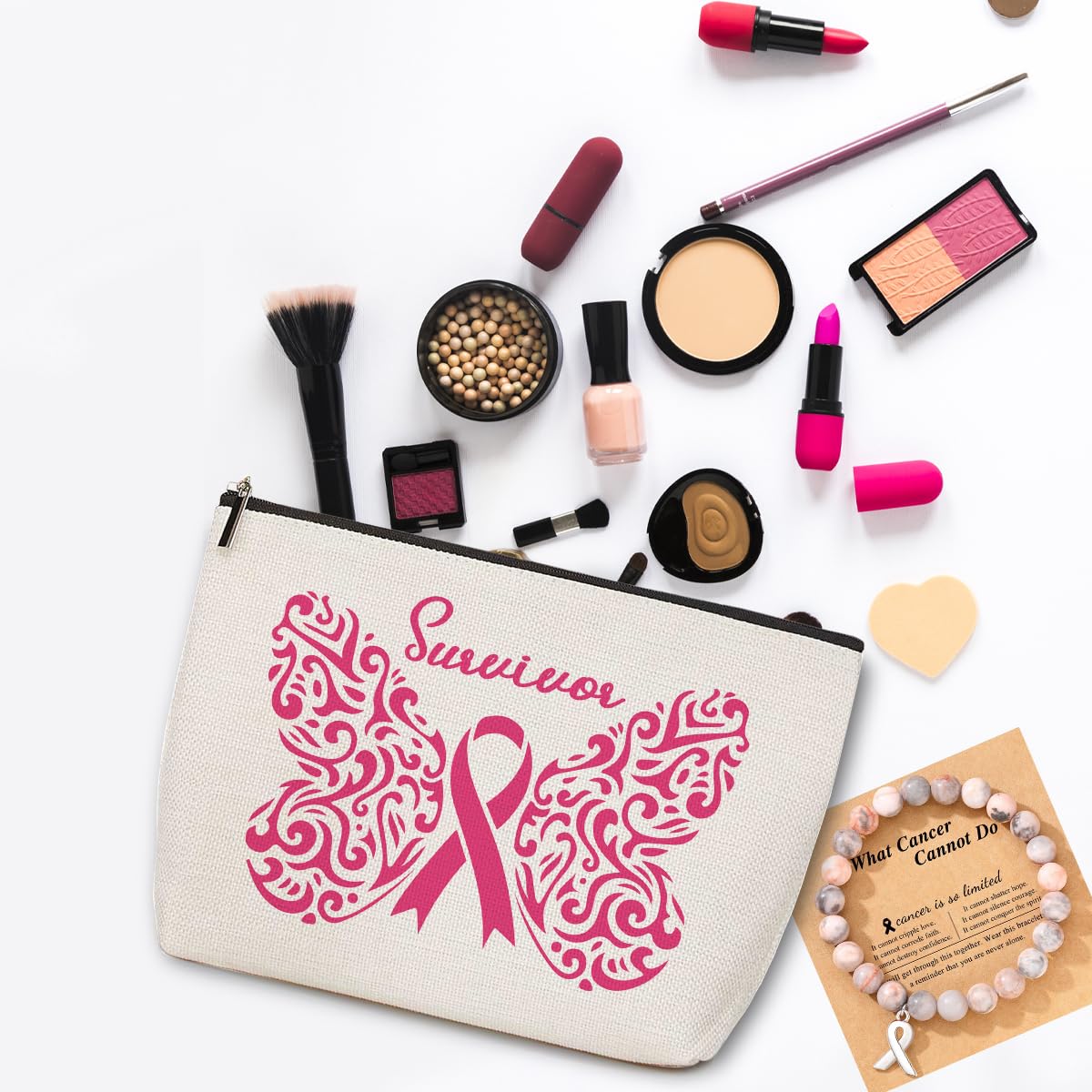 Breast Cancer Survivor Gifts for Women - Inspirational Butterfly Makeup Bag & Travel Cosmetic Pouch | Thoughtful Get Well Soon, Birthday & Cancer Awareness Gift for Female Friends | Perfect for Daily Use, Travel & Special Occasions