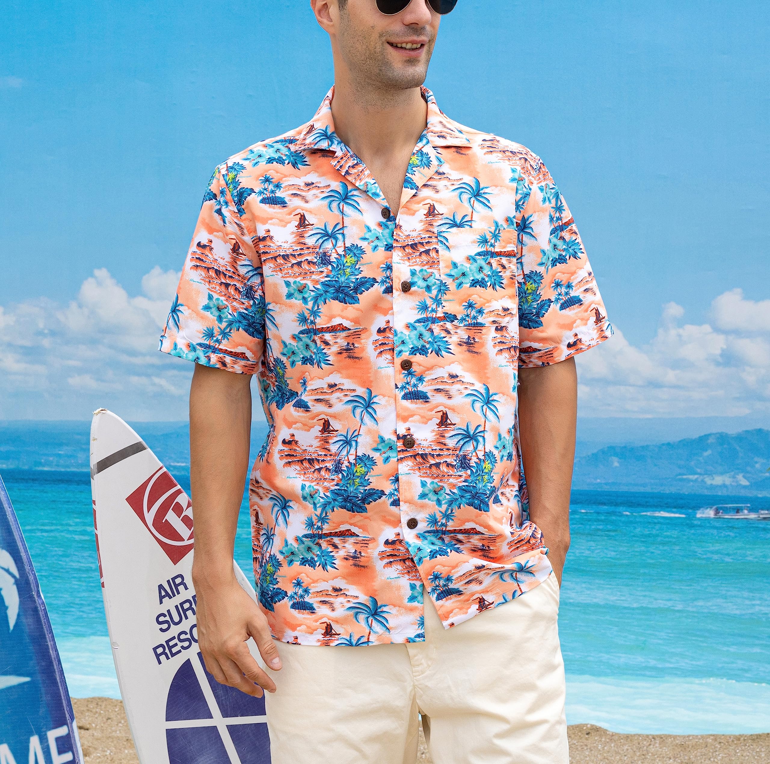Stylish Rayon Hawaiian Shirts for Men - Breathable Short Sleeve Aloha Shirts with Front Pocket | Perfect for Beach Vacations, Summer Parties & Tropical Getaways