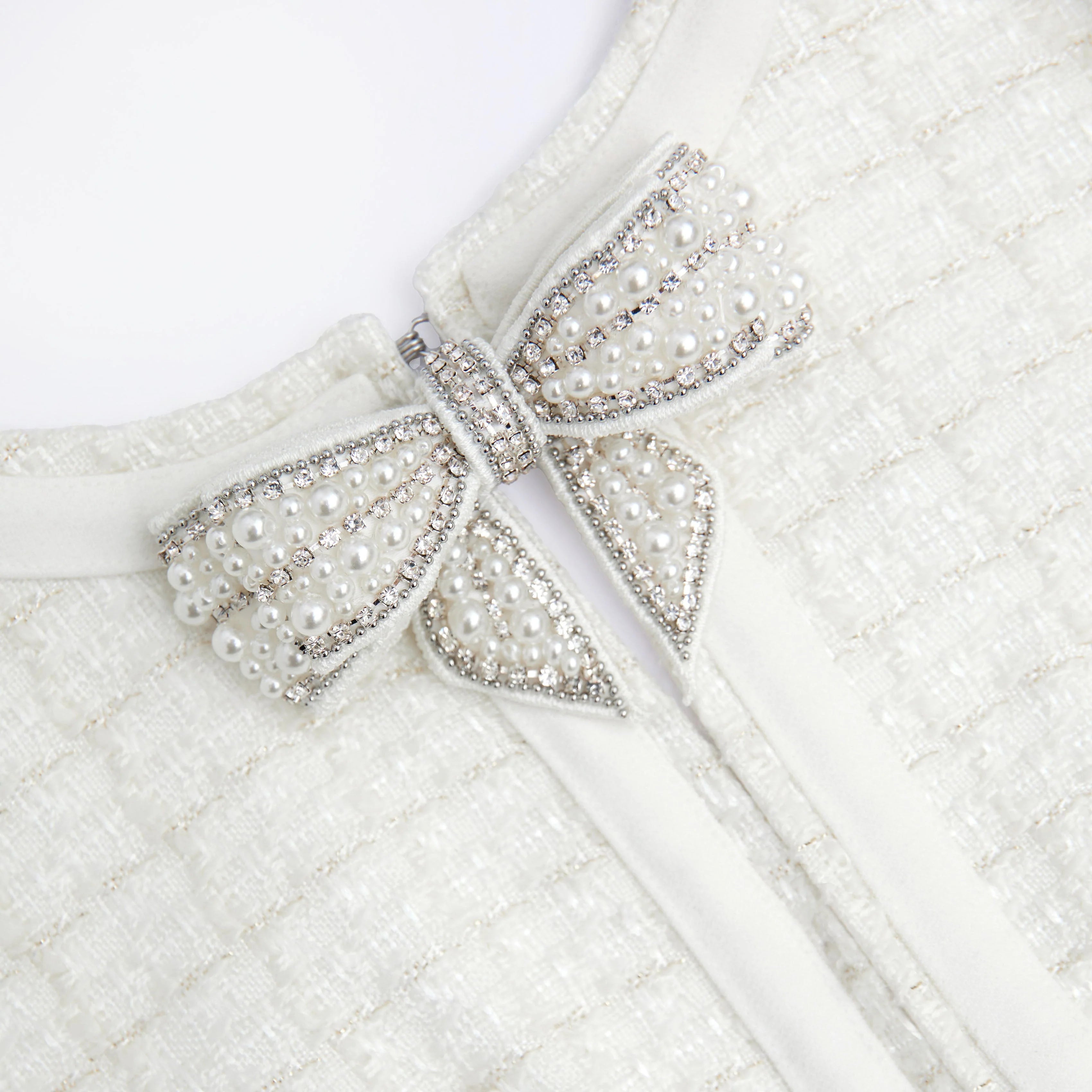 Elegant Cream Boucle Bow Mini Dress - Women's Chic Party Cocktail Dress for Weddings, Dates & Special Occasions