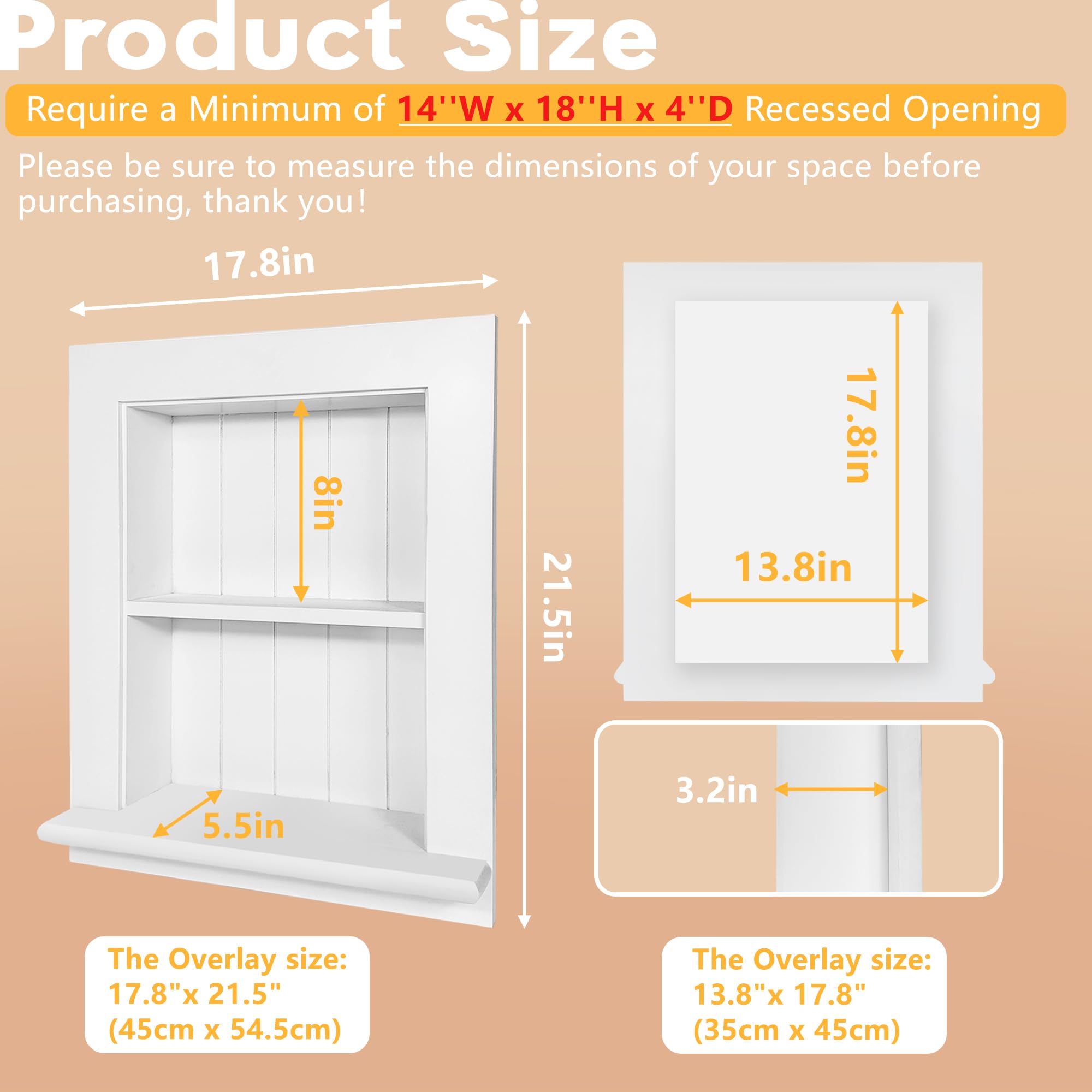 Royxen 14 x 18 Inch Recessed Bathroom Medicine Cabinet with 2-Tier Storage - Wall Mounted Mirror Cabinet for Bathroom Organization & Small Space Saving