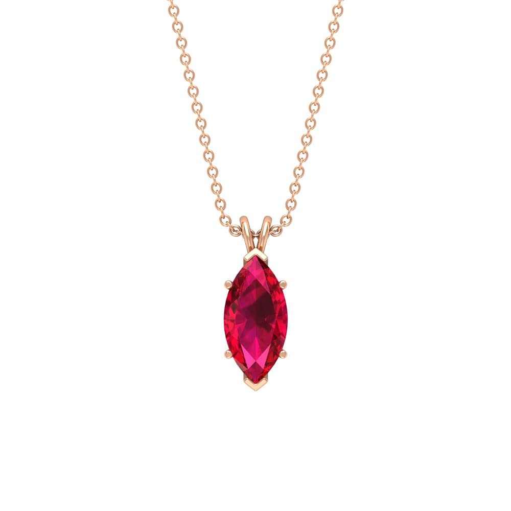 0.75 CT Marquise Cut Created Ruby Solitaire Pendant for Women - 14K Solid Gold Necklace - Elegant Jewelry Gift for Anniversary, Birthday & Valentine's Day