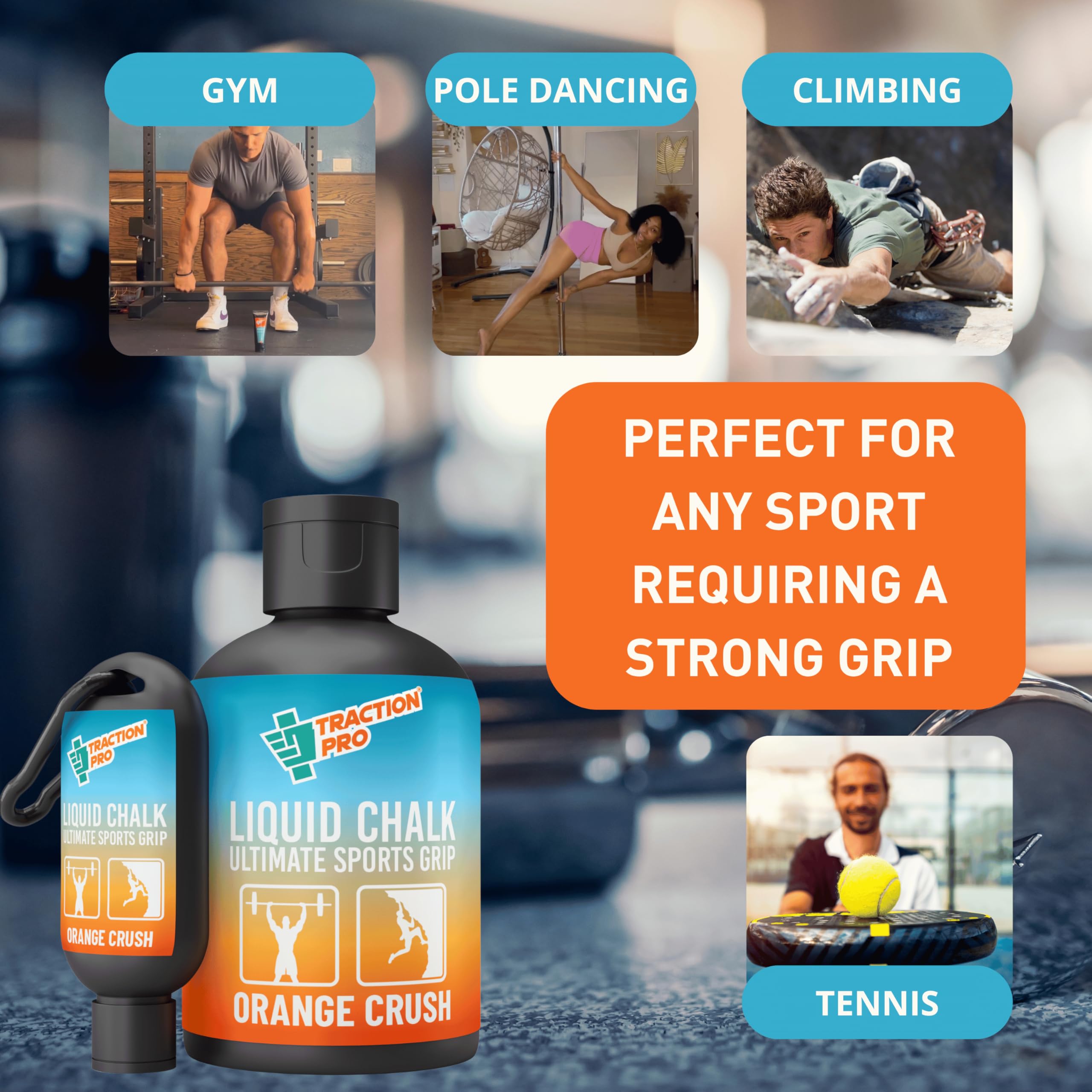 Premium Liquid Chalk 50ml & 250ml - Orange Scented Non-Toxic Climbing Chalk for Rock Climbing, Weightlifting & Gymnastics | Fast Drying, Long Lasting & Mess-Free Hand Grip Enhancer for Gym, Pole Dancing & Workout | Ideal for Sweaty Hands During Intense Training Sessions
