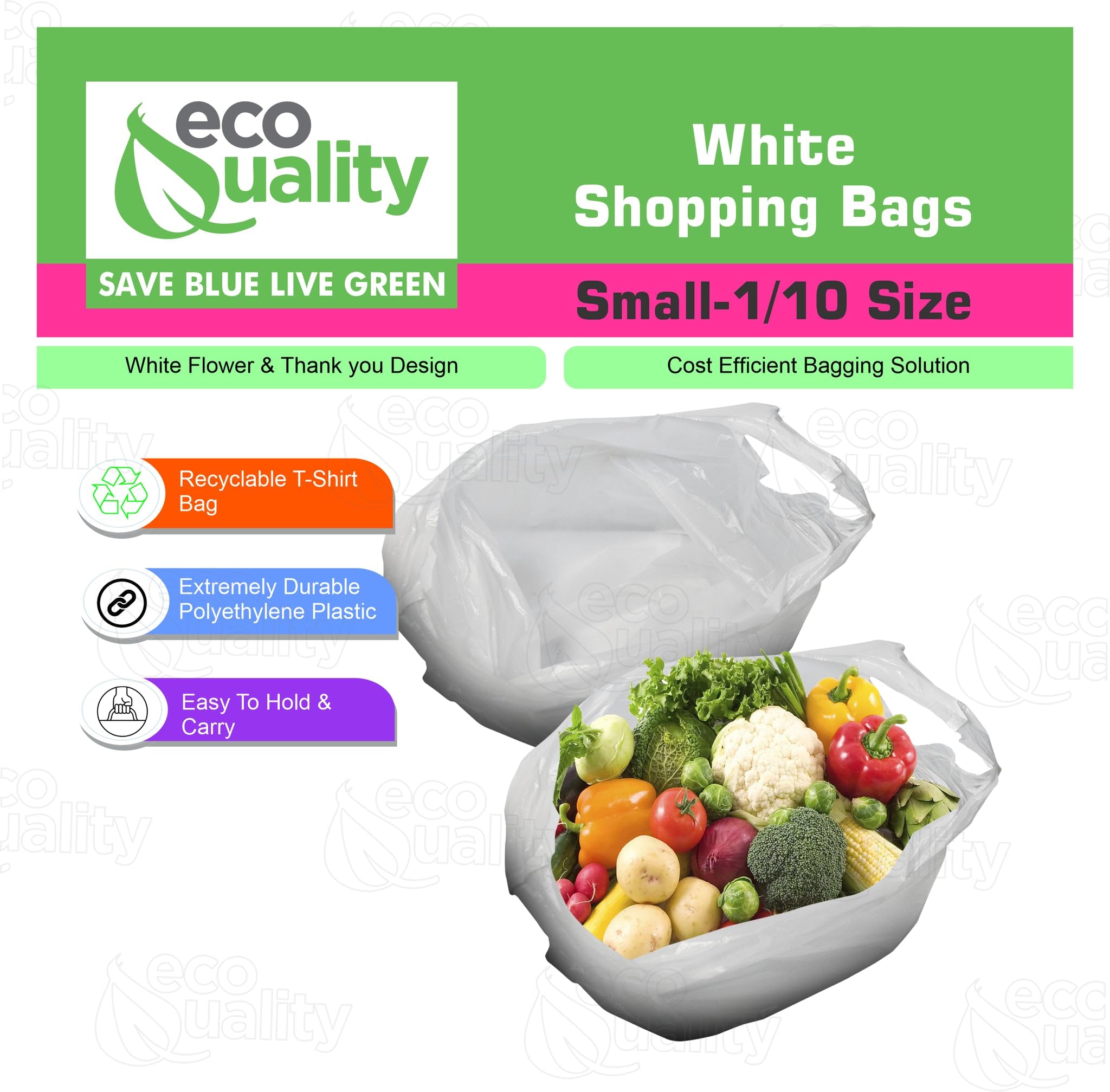 EcoQuality Plastic White T-Shirt Bags 2000 Count - 1/10 Size Reusable Shopping Bags, Grocery Bags, Poly Bags (8