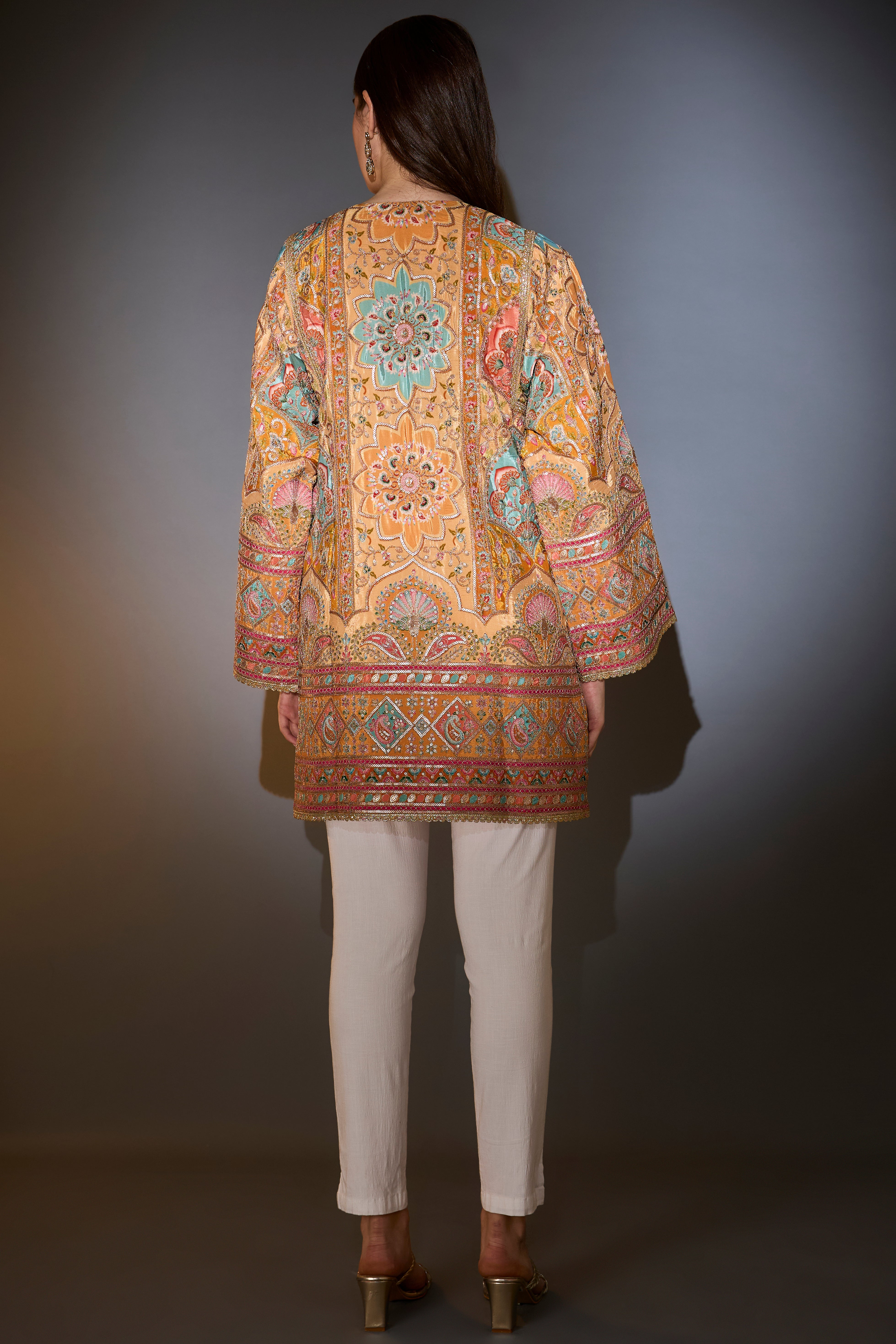 Elegant Mustard Tunic with Intricate Multi-Thread Aari Embroidery - Perfect for Festive Occasions & Ethnic Fashion
