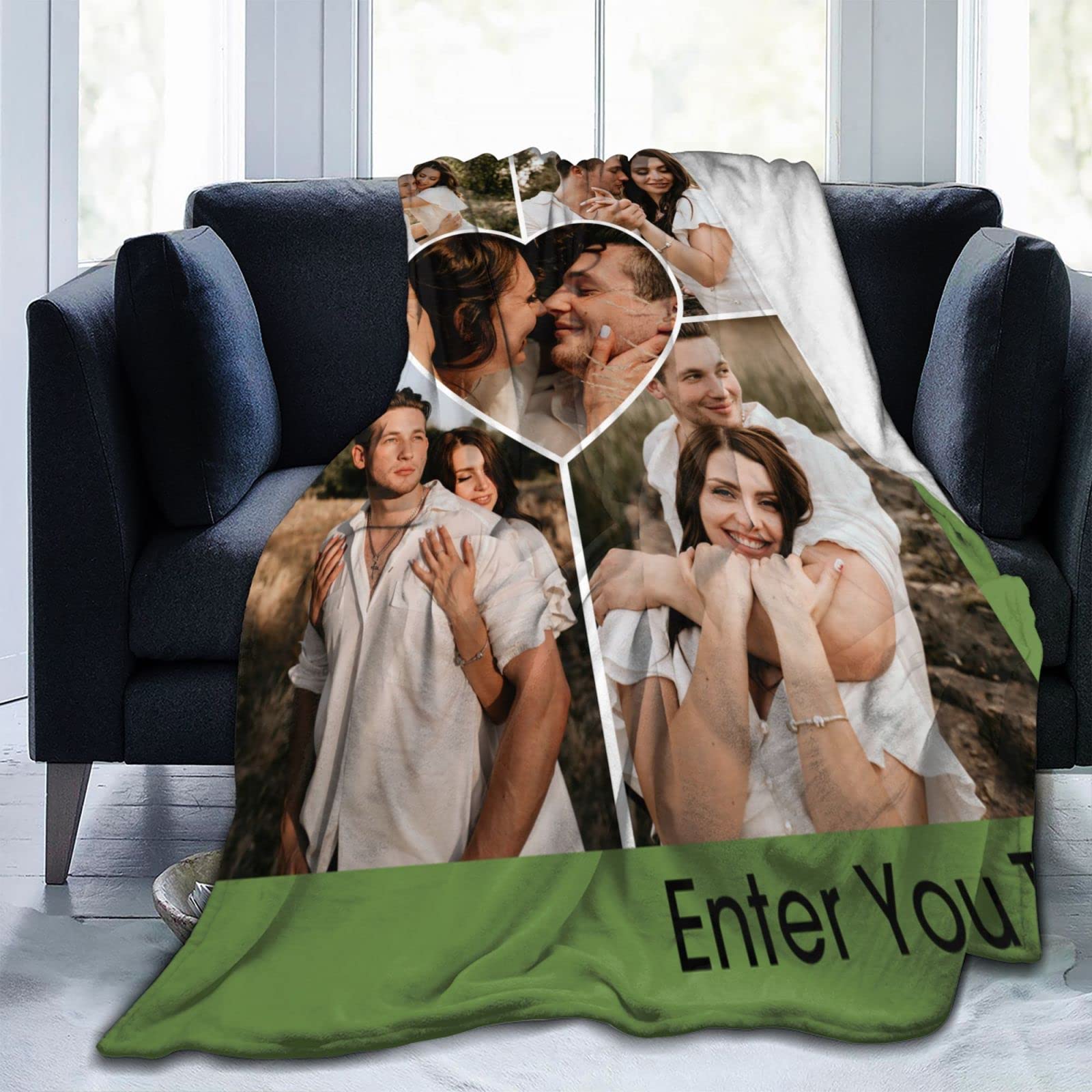 Custom Photo Blanket with Personalized Text & 5-Photo Collage - 50x40 Inch Soft Throw Blanket for Adults, Kids & Family - Perfect for Birthdays, Anniversaries & Home Decor