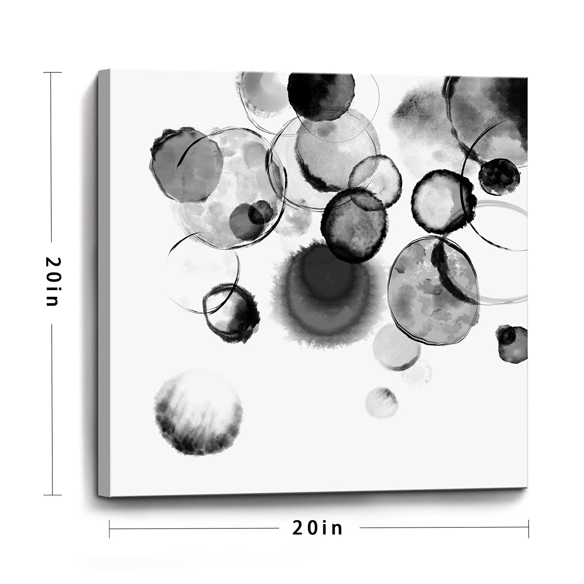 Black and White Bubbles Framed Canvas Wall Art - 20x20 Inch Modern Ink Wash Painting - Ready to Hang for Bedroom, Bathroom, Kitchen & Office Decor - Perfect for Contemporary Home & Workspace Decorations