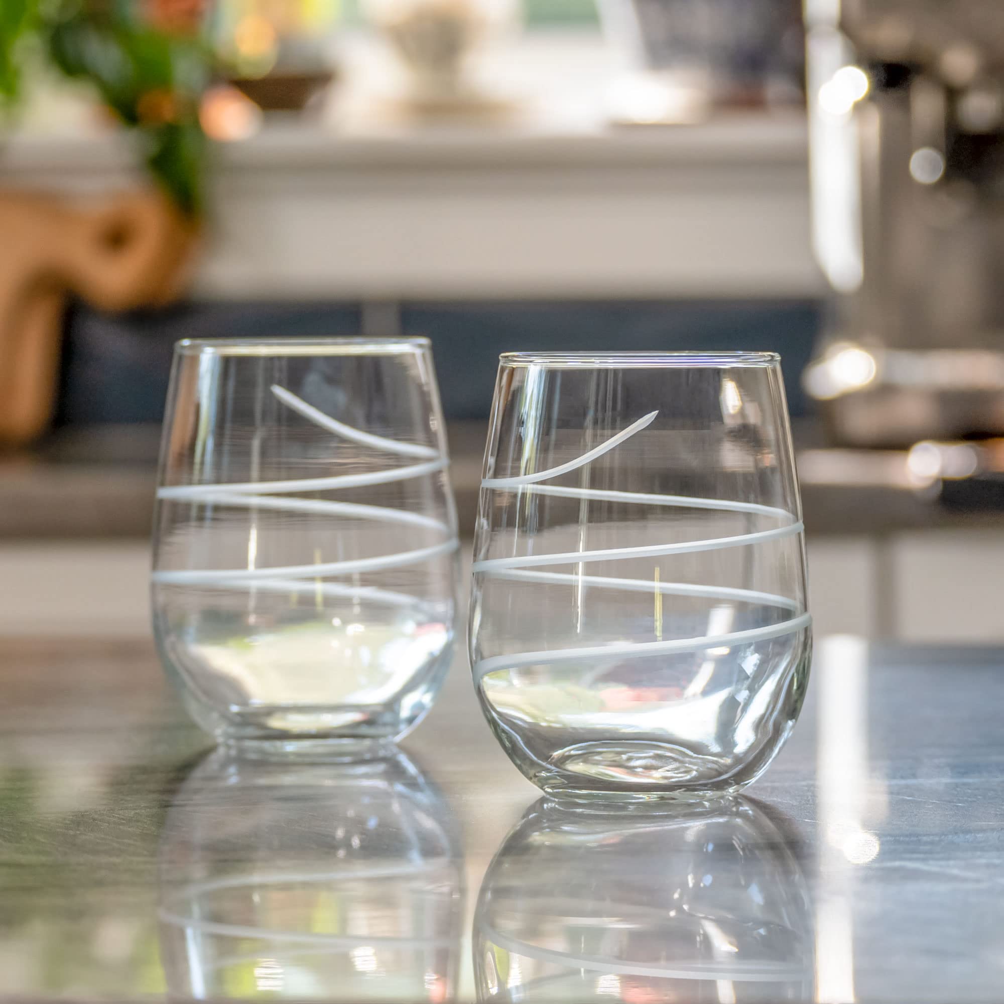 Premium Rolf Glass Twist Stemless Wine Tumbler Set of 4 - 17oz Lead-Free Etched Glasses for Red & White Wine | Made in USA | Elegant for Dinner Parties, Weddings & Home Entertaining