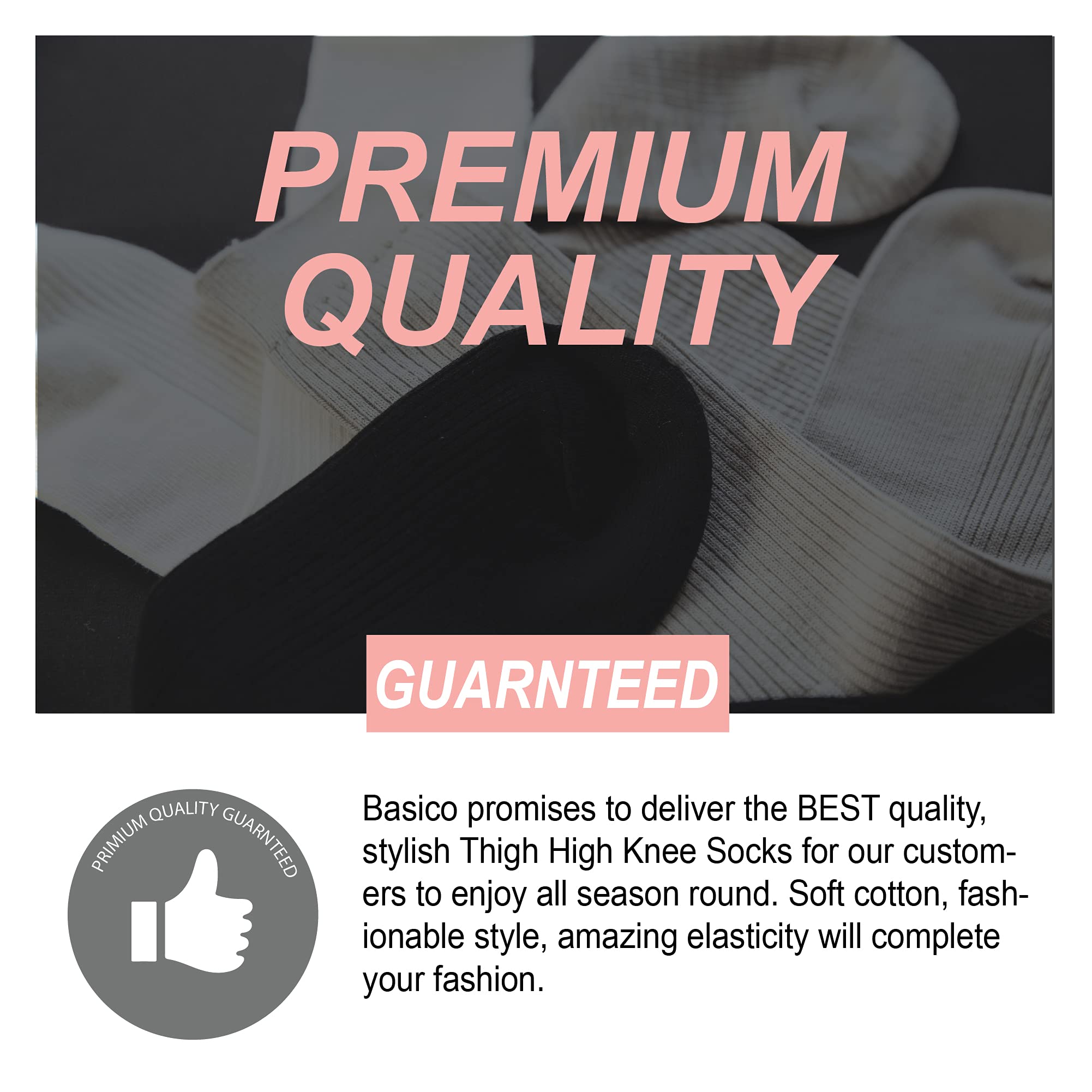BASICO Women's Cotton Thigh High Socks - Soft Over Knee Stockings for Ladies - Perfect for Winter Warmth, Fashion Outfits & Cosplay Costumes