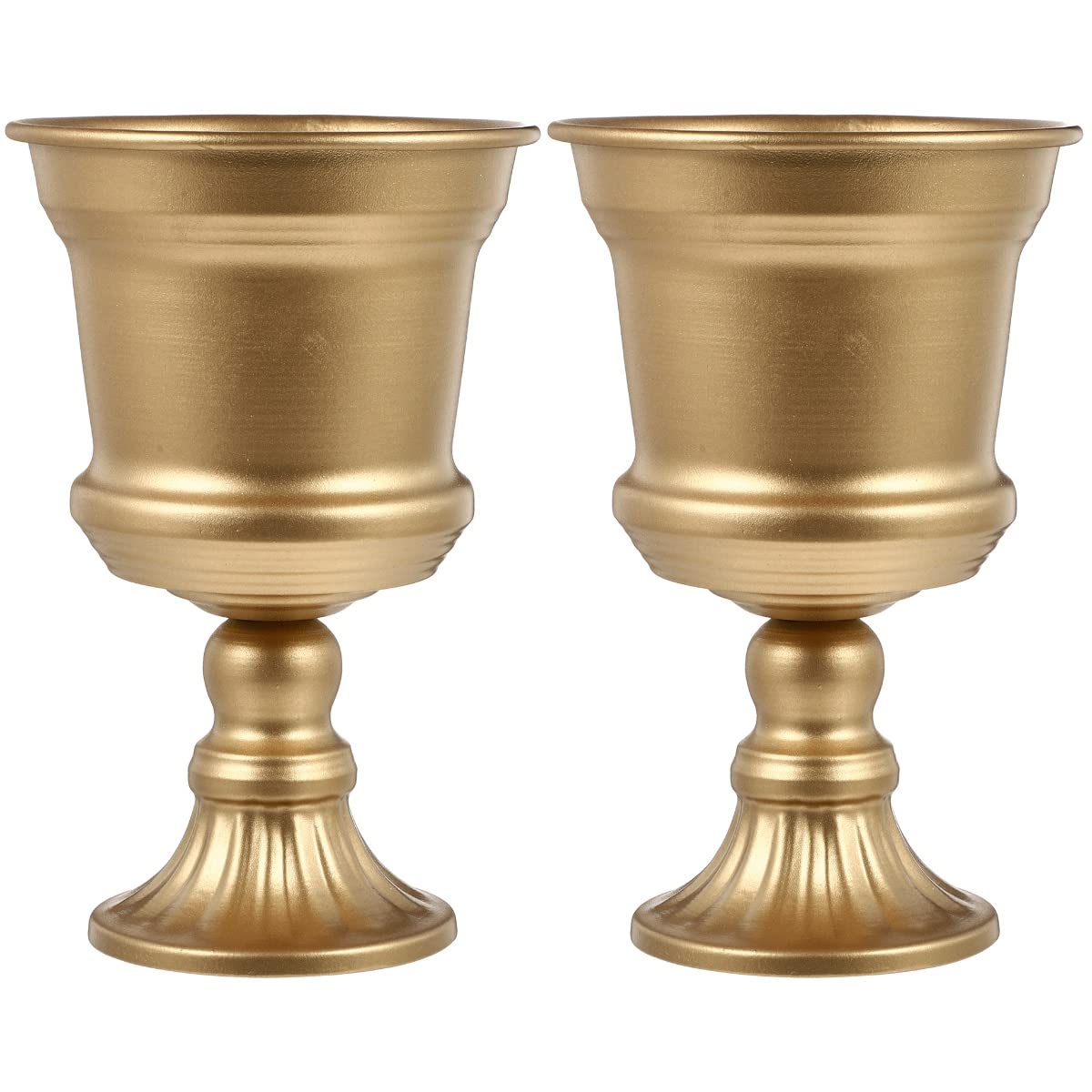 Angoily 2-Pack Classic Garden Urn Planters - 7.8 Inch Tall Vintage Golden Flower Pots for Outdoor Plants, Home Decor, Front Porch, Deck & Balcony | Perfect for Patio, Entryway & Tabletop Decorations (Gold)