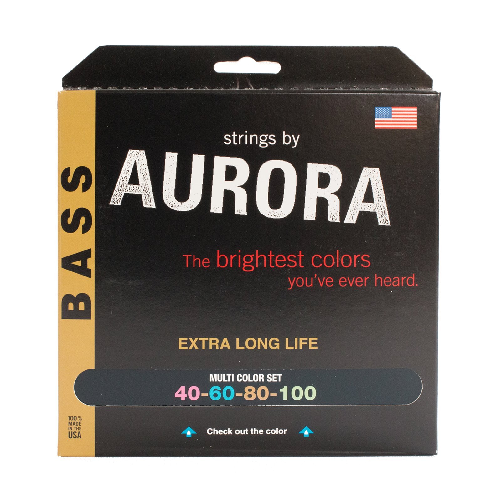 Premium Aurora Colored Bass Guitar Strings (Aurmlt40-100) - Bright Tones for Rock, Jazz & Studio Recording