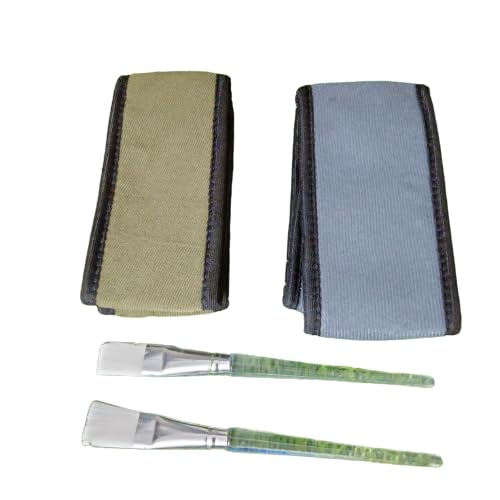ZAUKY 2Pcs Wooden Handle Brush Set for Bleaching & Face Masks with 2Pcs Adjustable Makeup Headbands (Multicolor) - Perfect for At-Home Spa, Facial Treatments & Beauty Routines