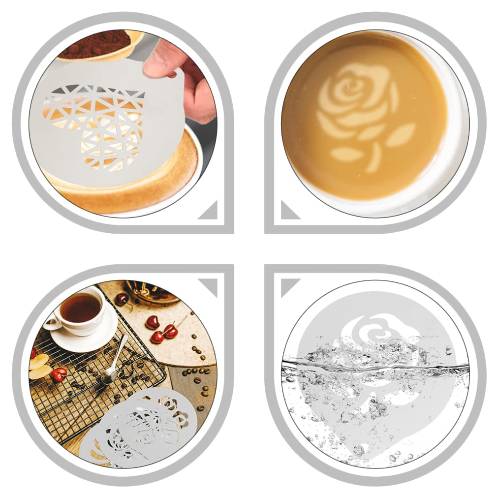 6-Piece Floral Coffee Stencil Set for DIY Cappuccino Latte Art, Cake & Gummy Decorating – Perfect for Home Baristas, Baking & Candy Making