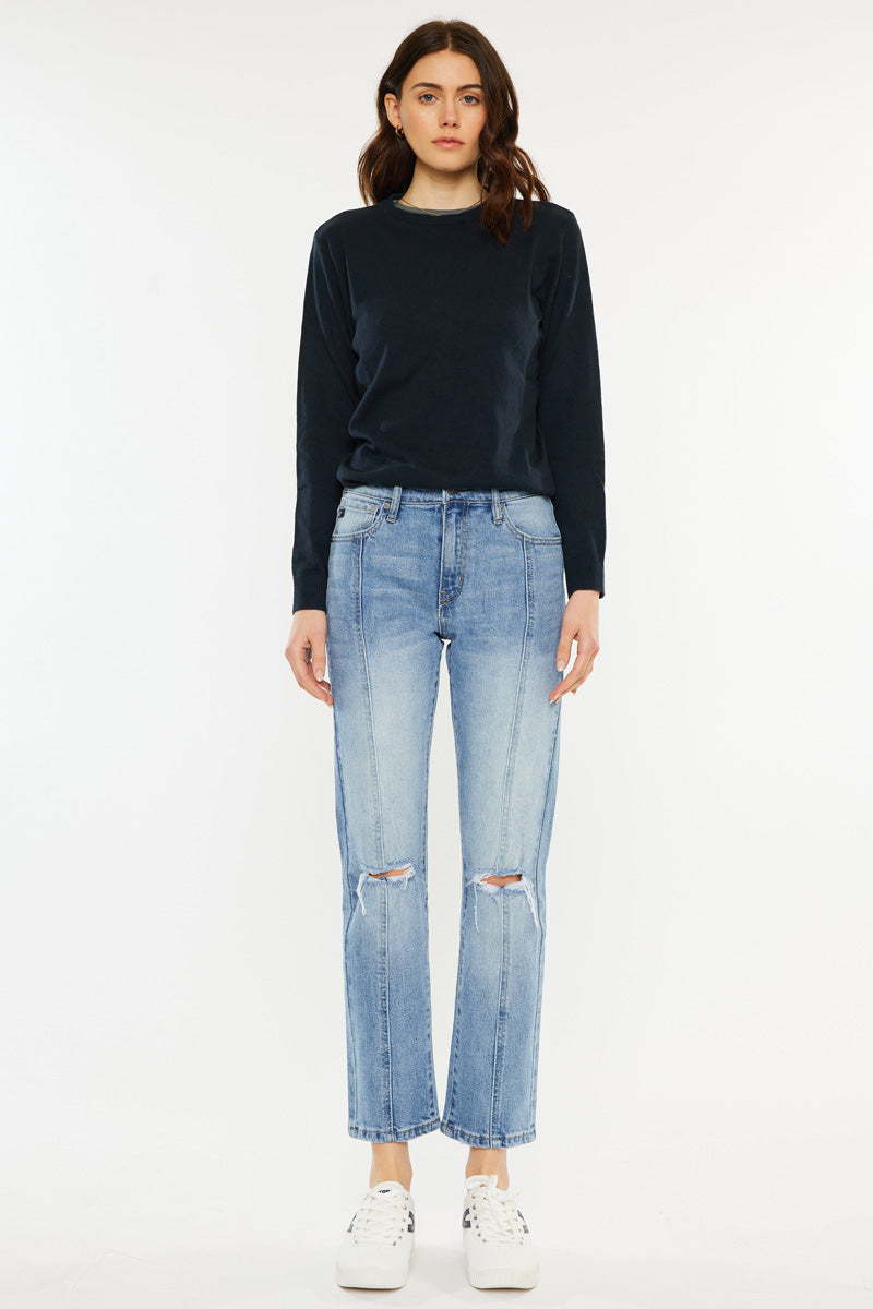 Marley High Rise Slim Straight Leg Jeans for Women - Comfortable Stretch Denim Pants - Perfect for Casual Wear, Office & Date Nights