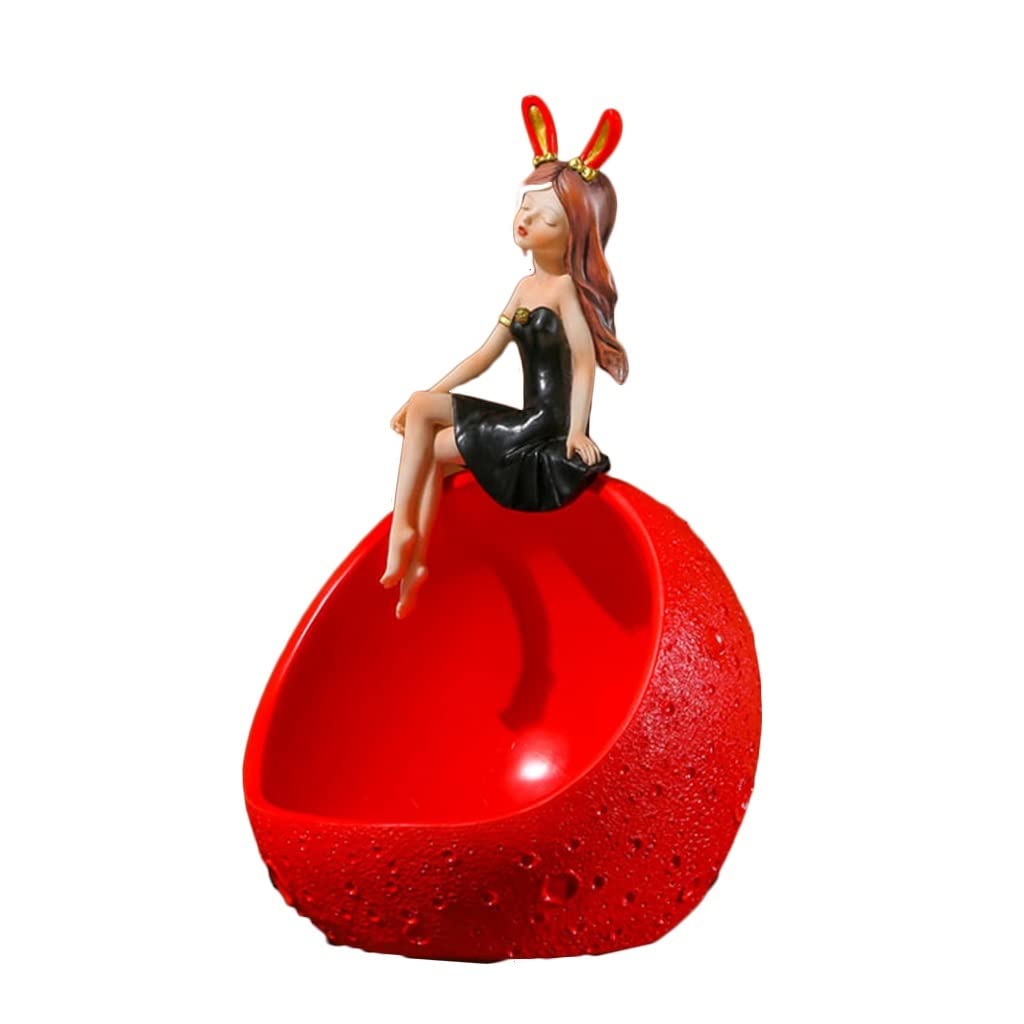 LiPengTao Decorative Key Bowl with Cute Girl Sculpture - Resin Key Storage Tray, Candy Dish & Small Container for Keys, Jewelry, and Sundries | Perfect for Entryway, Bedroom, and Office Organization