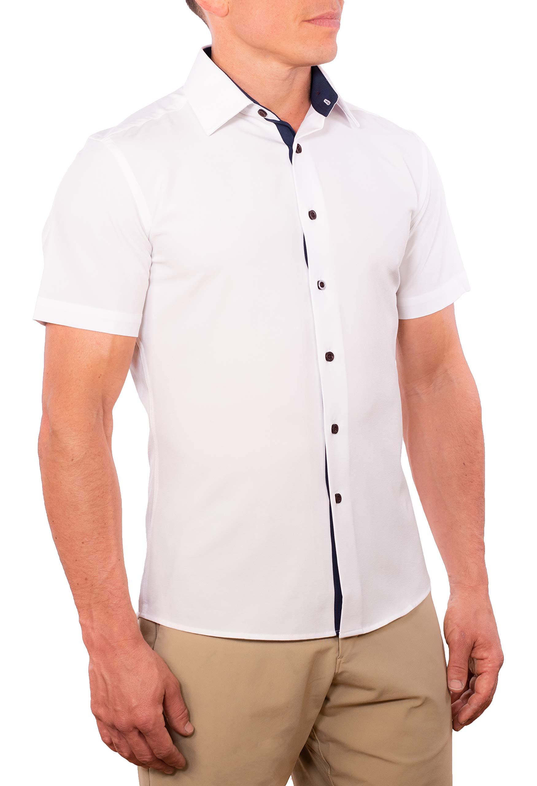 CC Performance Slim Fit Short Sleeve Button Down Shirts for Men | Wrinkle-Resistant Casual Dress Shirts | Office Wear & Summer Outfits