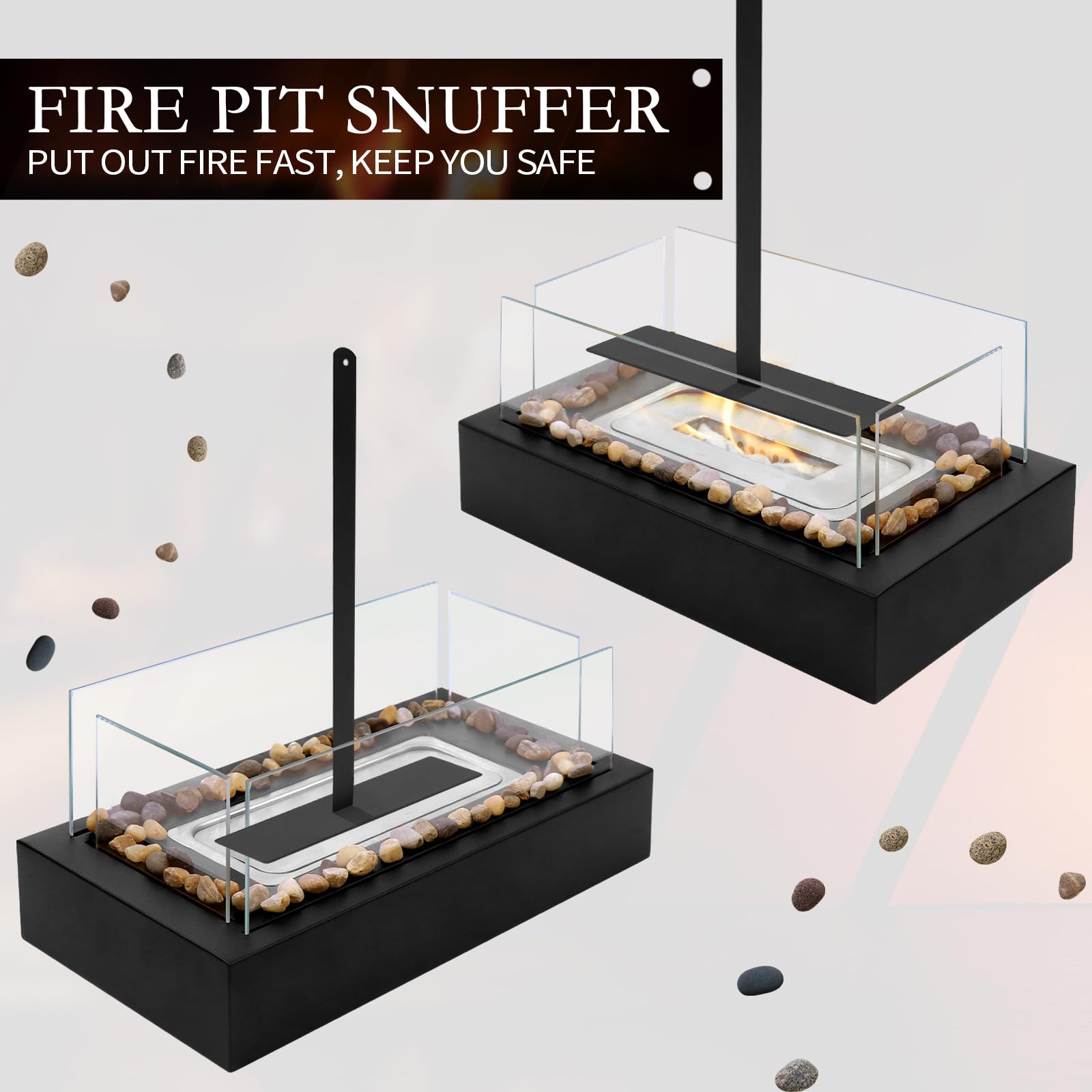 Portable Stainless Steel Tabletop Fire Pit - Safe Outdoor/Indoor Cobblestone Fireplace for Backyard, Patio & Camping - Perfect for Dinner Parties, S'mores Making & Ambiance (Black)