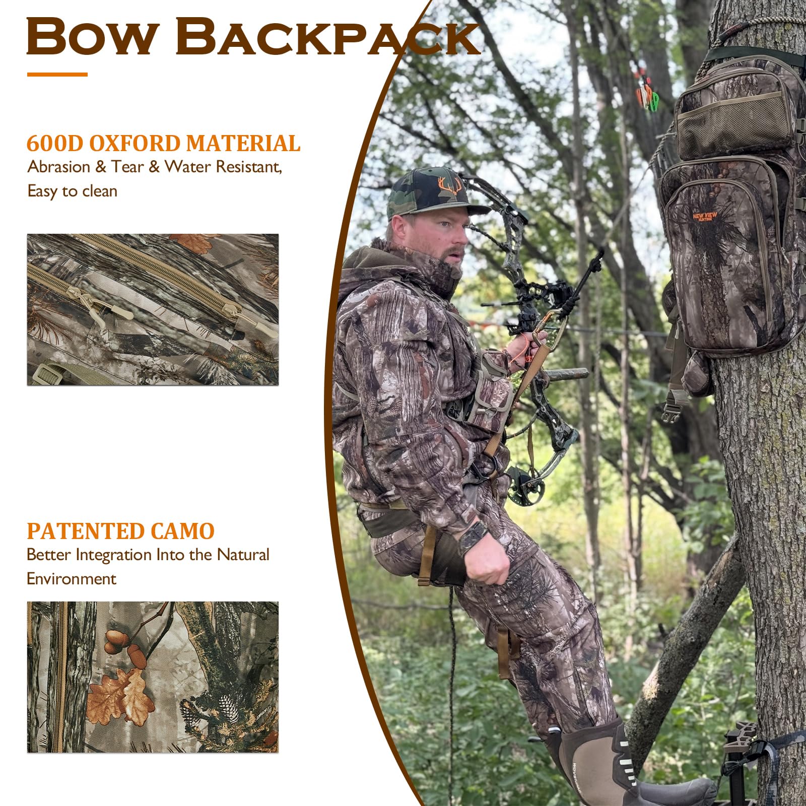 Camo Bow Hunting Backpack for Men & Women - Lightweight Saddle Hunting Backpack with Bow Holder & Gear Storage - Perfect for Elk, Deer Hunting & Outdoor Adventures