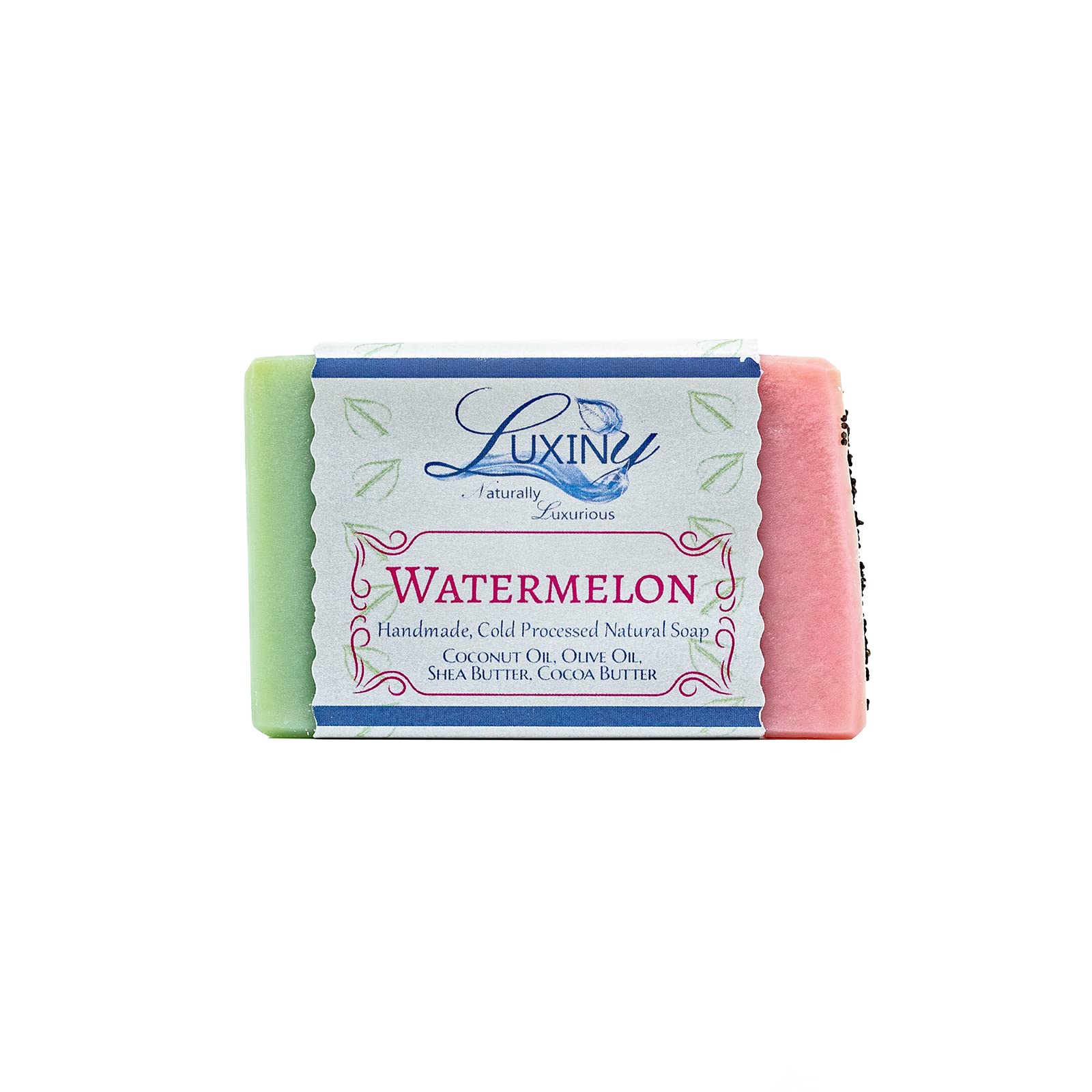 Natural Handmade Vegan Castile Soap Bar - Palm Oil Free, Moisturizing Body & Bath Soap with Fragrance Oils for All Skin Types (Watermelon Scent) - Perfect for Sensitive Skin, Daily Cleansing & Relaxing Bath Time