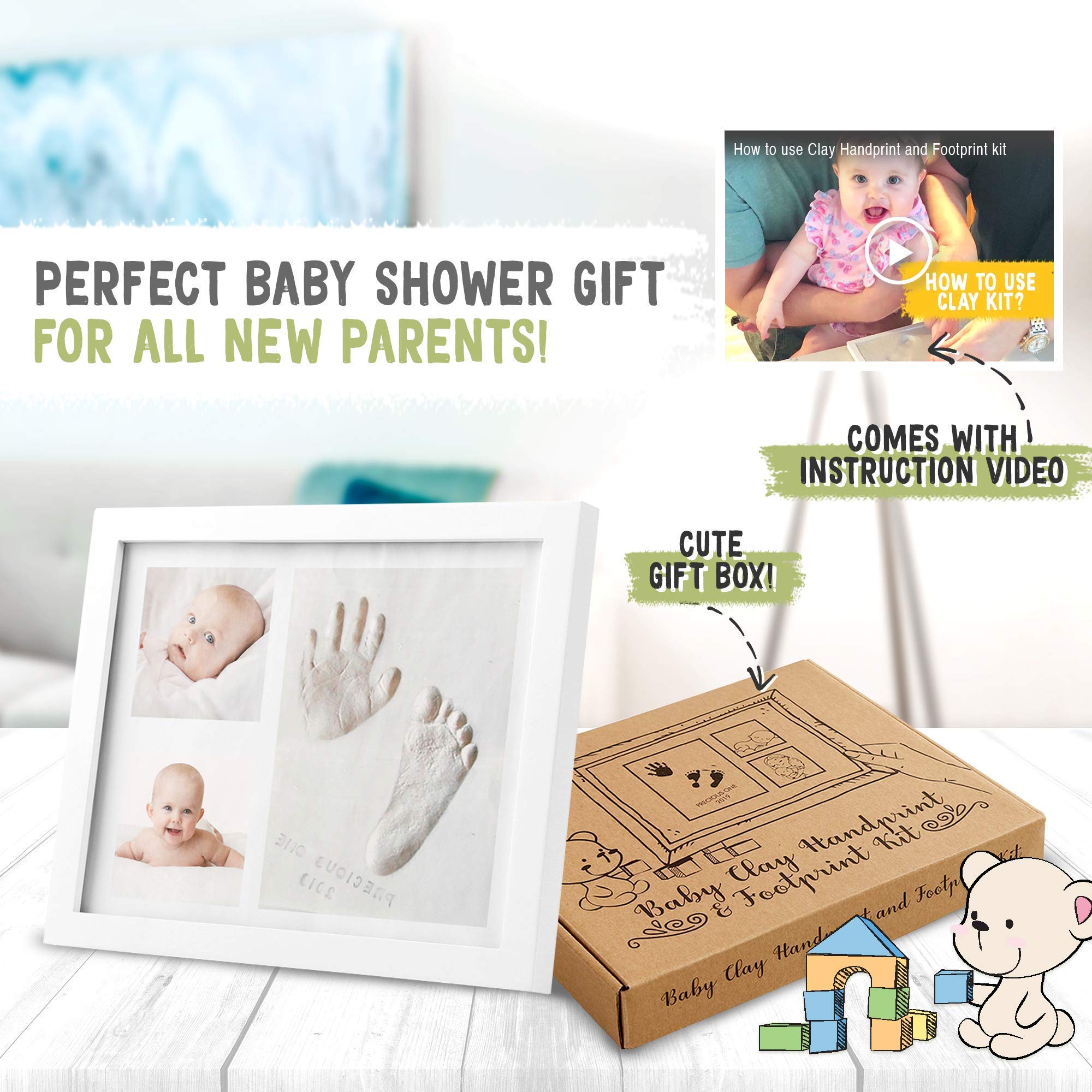 Baby Handprint Footprint Kit - Newborn Memory Frame for Nursery & Baby Shower Gifts