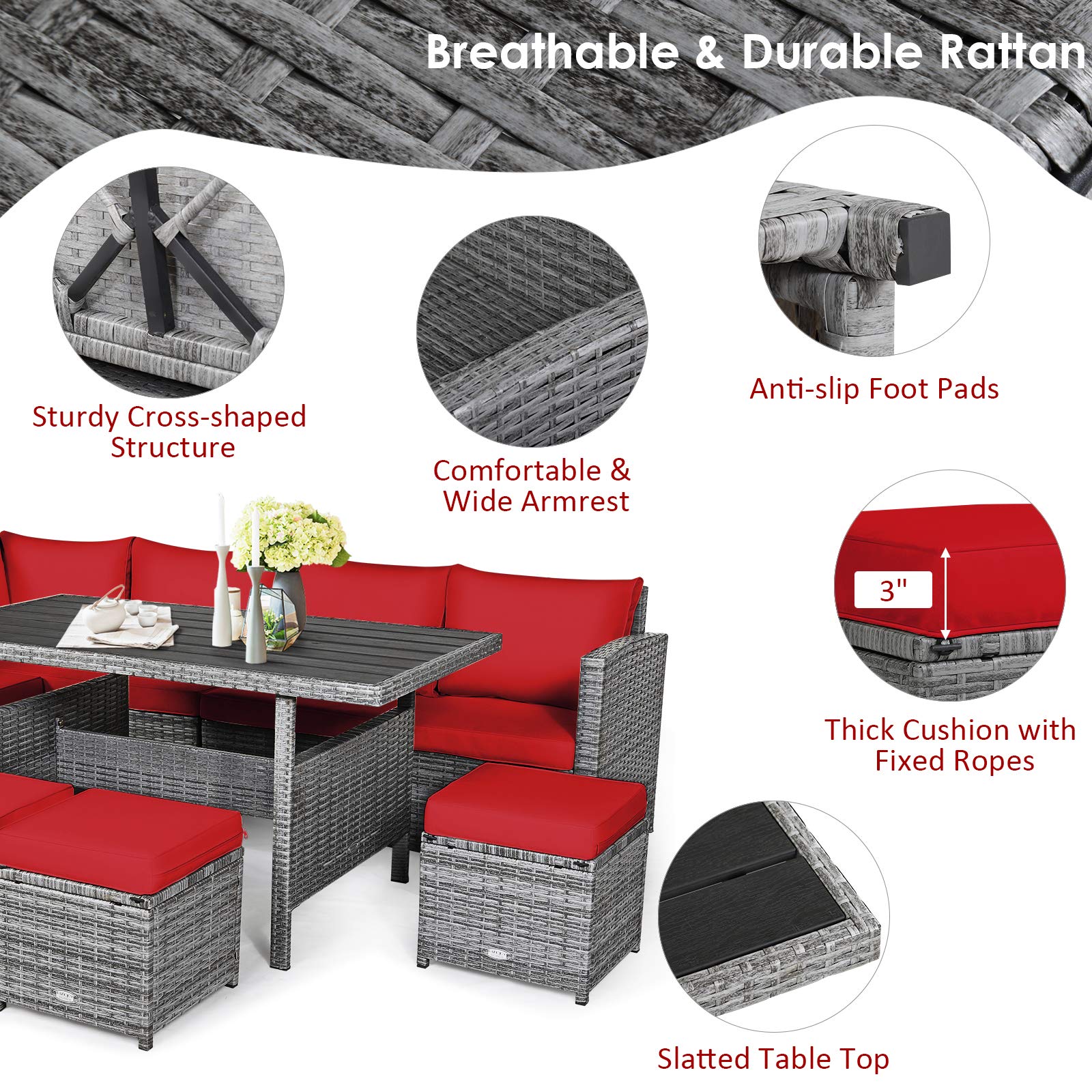 Tangkula 7-Piece Outdoor Patio Furniture Set - All-Weather Wicker Sectional Sofa with Cushions, Coffee Table & Ottomans for Backyard, Garden, Poolside - Perfect for Relaxing, Entertaining & Outdoor Dining
