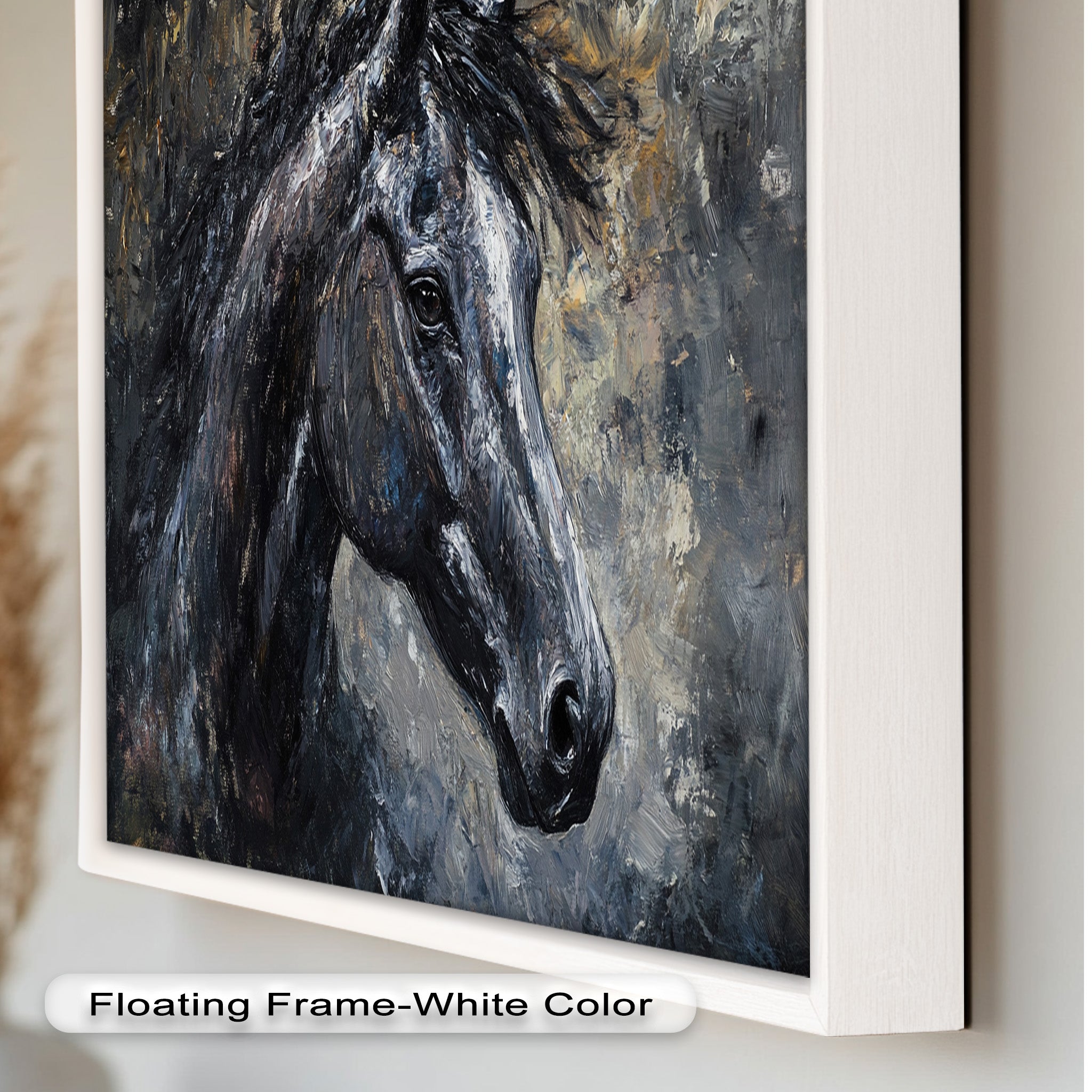 Black Horse Portrait Oil Painting - Handmade Animal Artwork for Home Decor, Office Wall Art & Gift Ideas