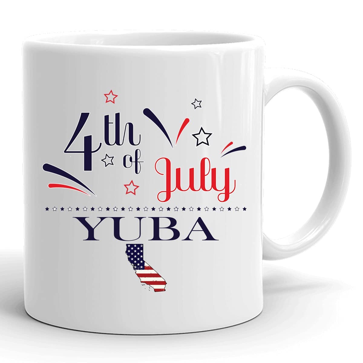 Custom 11oz White USA Flag Coffee Mug - Personalized 4th of July Gift with Any City/State (Yuba California) - Perfect for Independence Day Celebrations, Office Gifts & Holiday Coffee Drinks