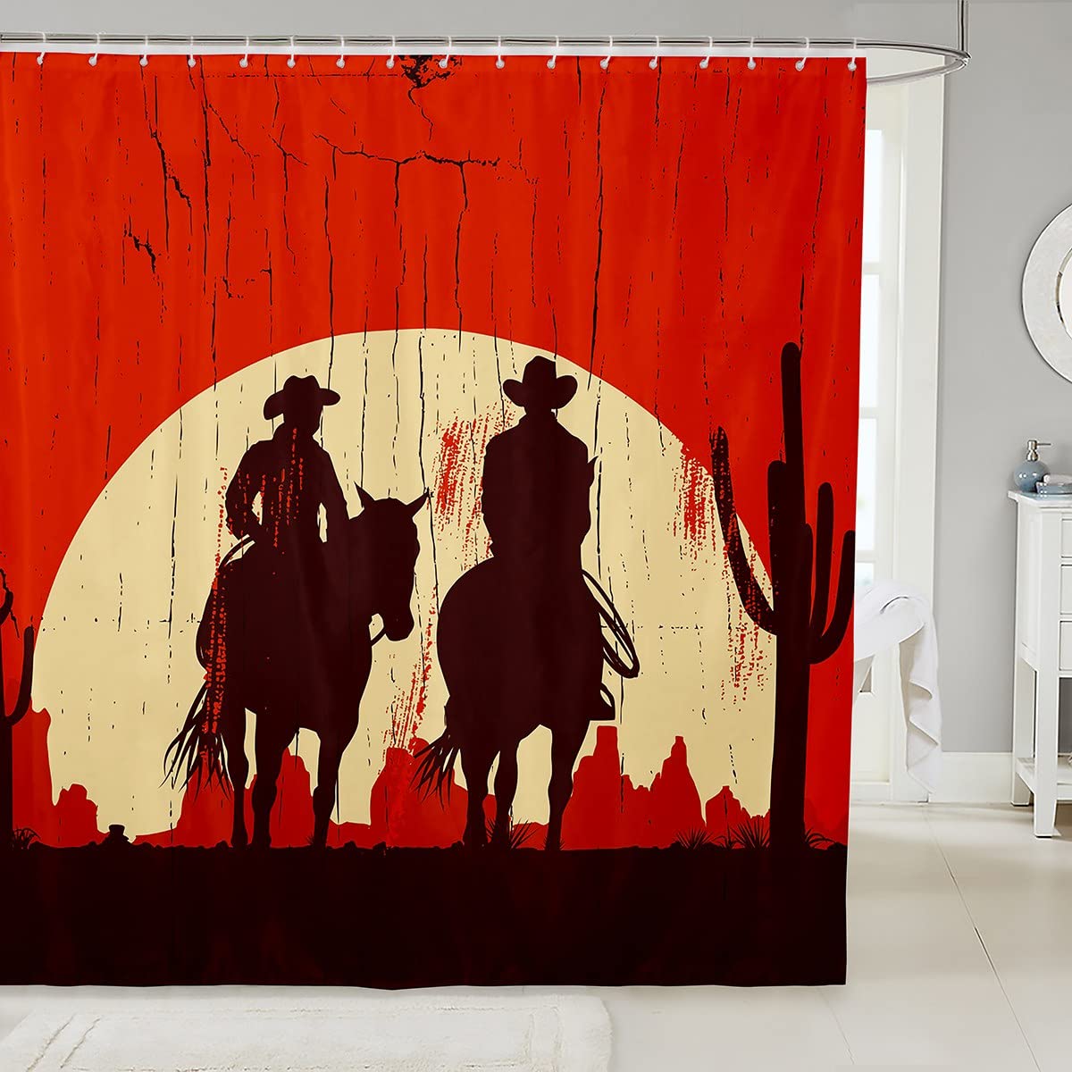 Western Cowboy Shower Curtain Set - Waterproof Wild West Bathroom Decor with Grunge Design (72x78 inches) for Kids & Adults - Perfect for Rodeo Themed Bathrooms, Ranch Style Homes and Western Decor Enthusiasts